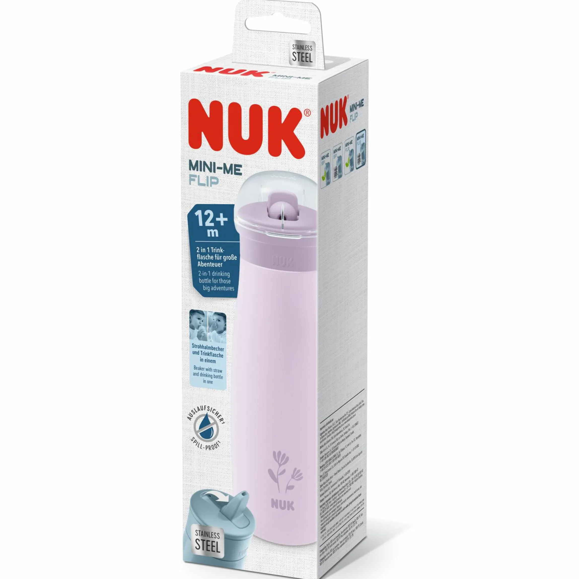 Edelstahl-Trinkflasche Mini-Me Flip Cup - mit bissfestem Trinkaufsatz 500 ml - Blume - Flieder
