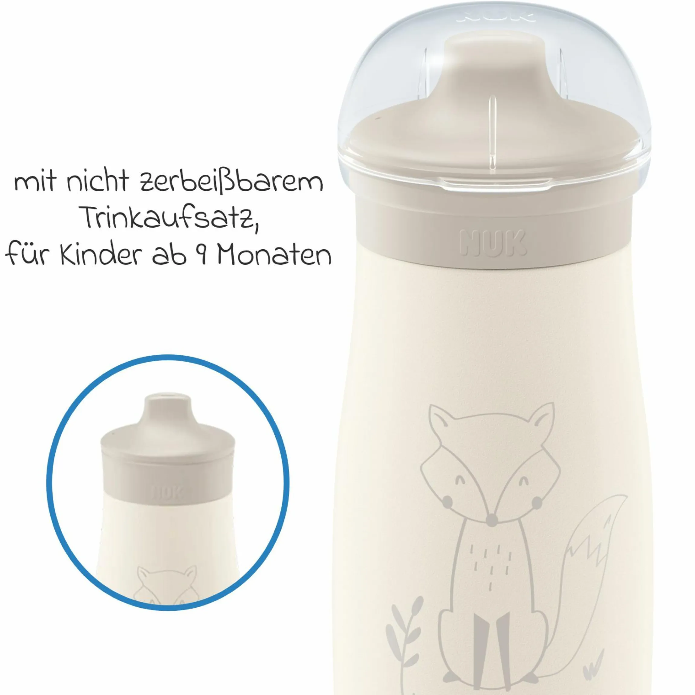 Edelstahl-Trinkflasche Mini-Me Sip Cup - mit bissfestem Trinkaufsatz 300 ml - Fuchs - Beige