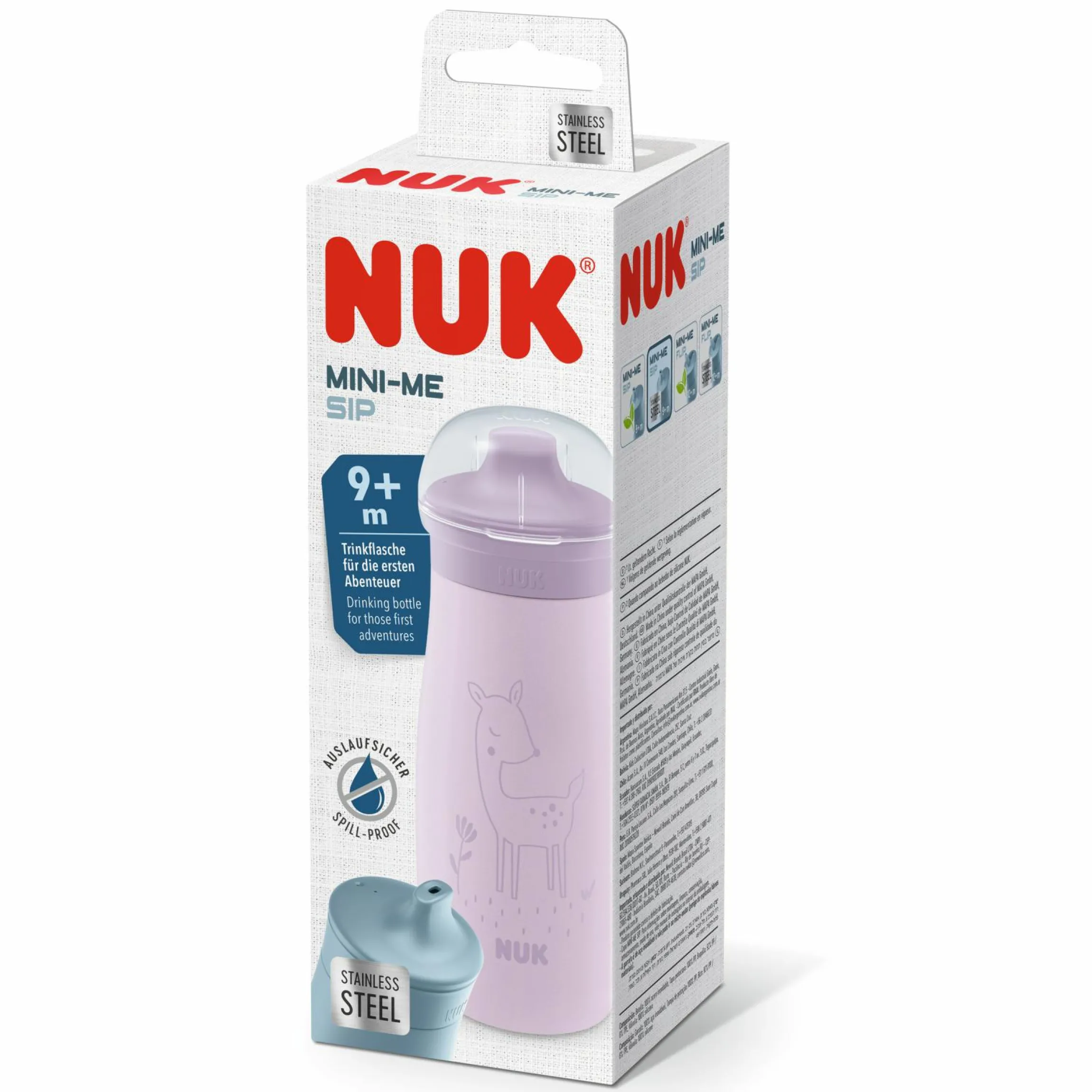 Edelstahl-Trinkflasche Mini-Me Sip Cup - mit bissfestem Trinkaufsatz 300 ml - Reh - Flieder