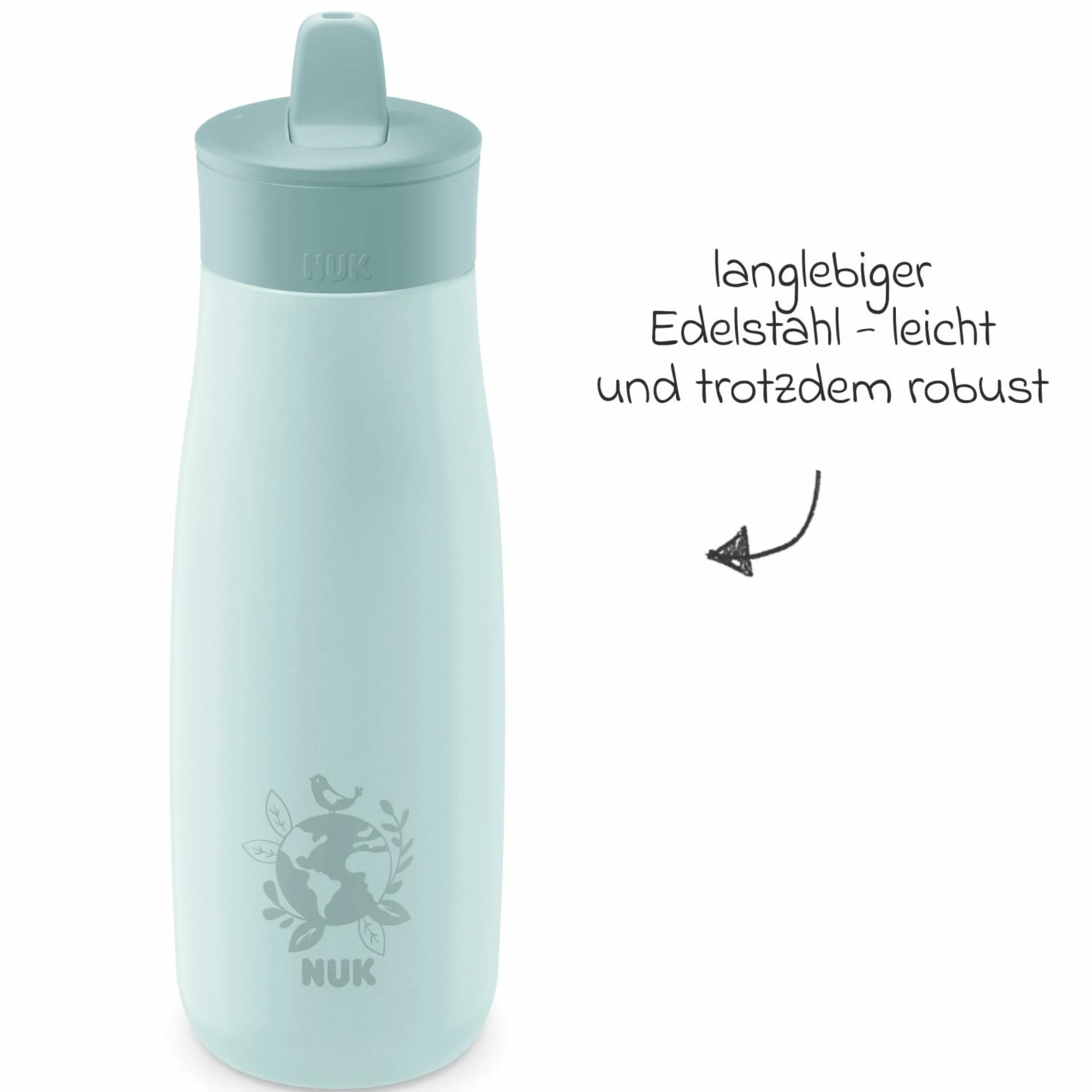 Edelstahl-Trinkflasche Mini-Me Flip Cup - mit bissfestem Trinkaufsatz 500 ml - Globus - Blau