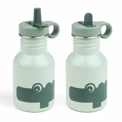 Edelstahl-Trinkflasche mit Strohhalm 350 ml - Croco - Grün