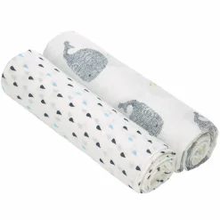 Einschlag- & Mulltuch 2er Pack Heavenly Soft Swaddle XL - Bambus 120 x 120 cm - Little Water Whale