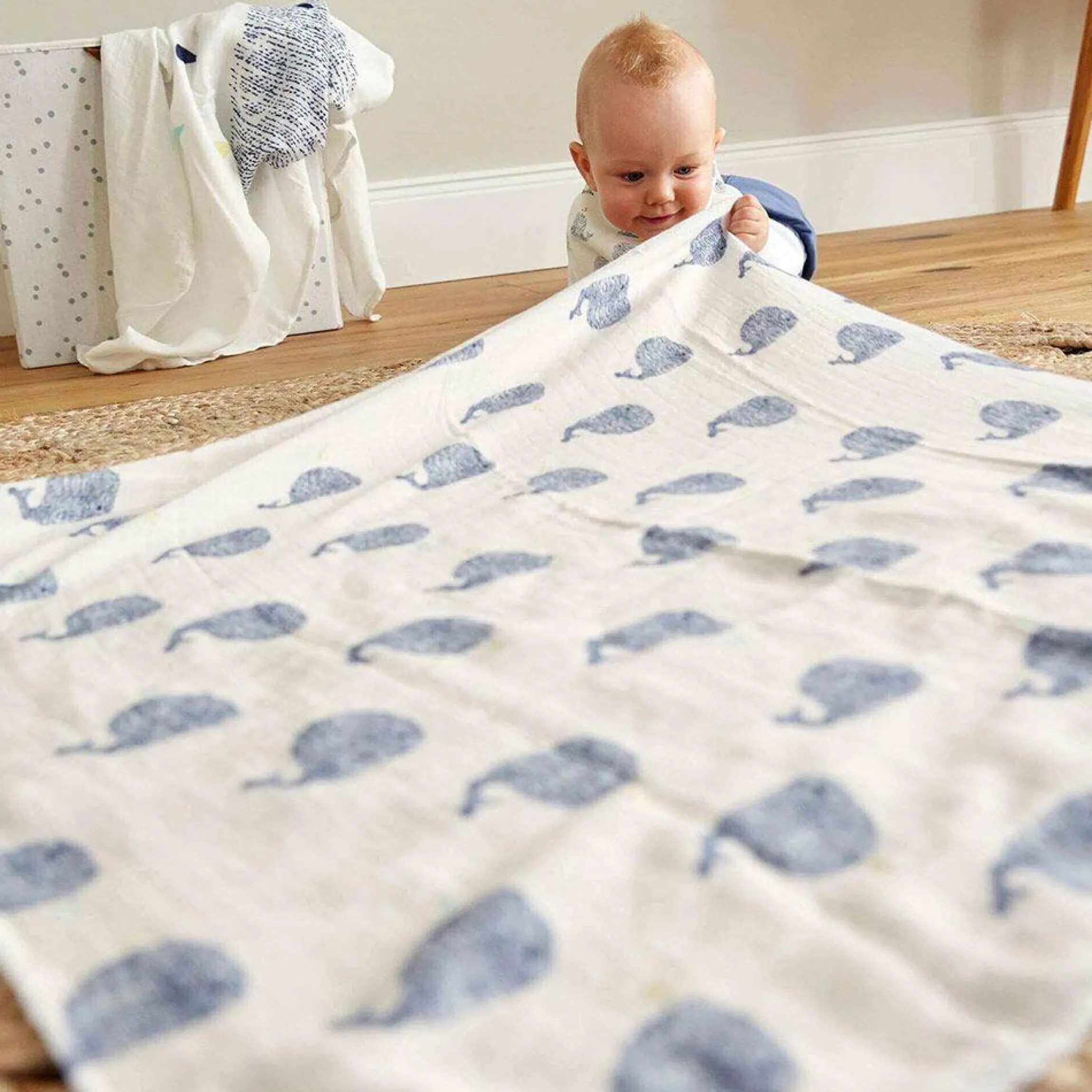 Einschlag- & Mulltuch 2er Pack Heavenly Soft Swaddle XL - Bambus 120 x 120 cm - Little Water Whale