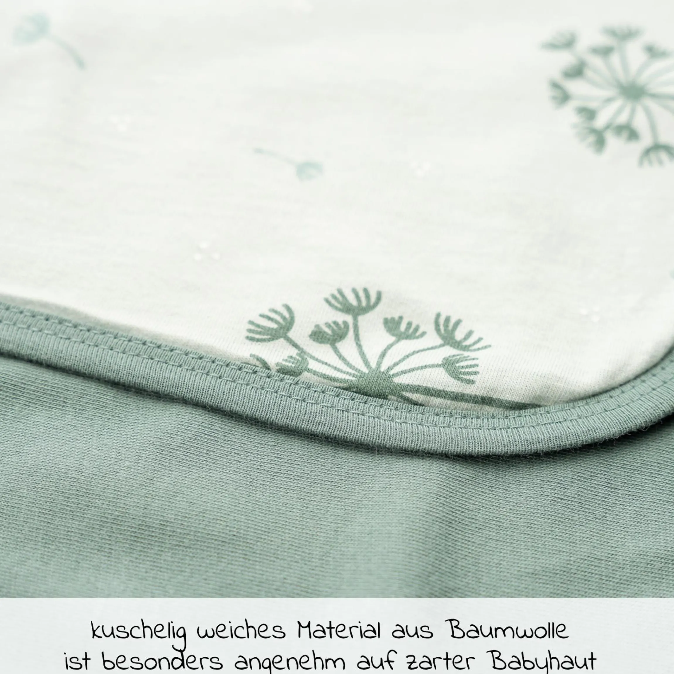 Einschlagdecke / leichte Kuscheldecke für Babyschalen & Kinderwagen 80 x 80 cm - Pusteblume - Salbeigrün