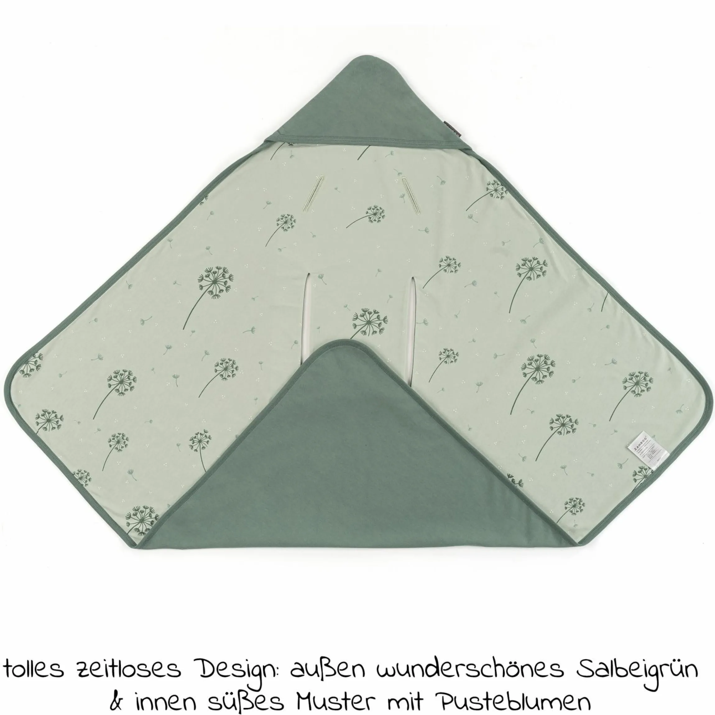 Einschlagdecke / leichte Kuscheldecke für Babyschalen & Kinderwagen 80 x 80 cm - Pusteblume - Salbeigrün
