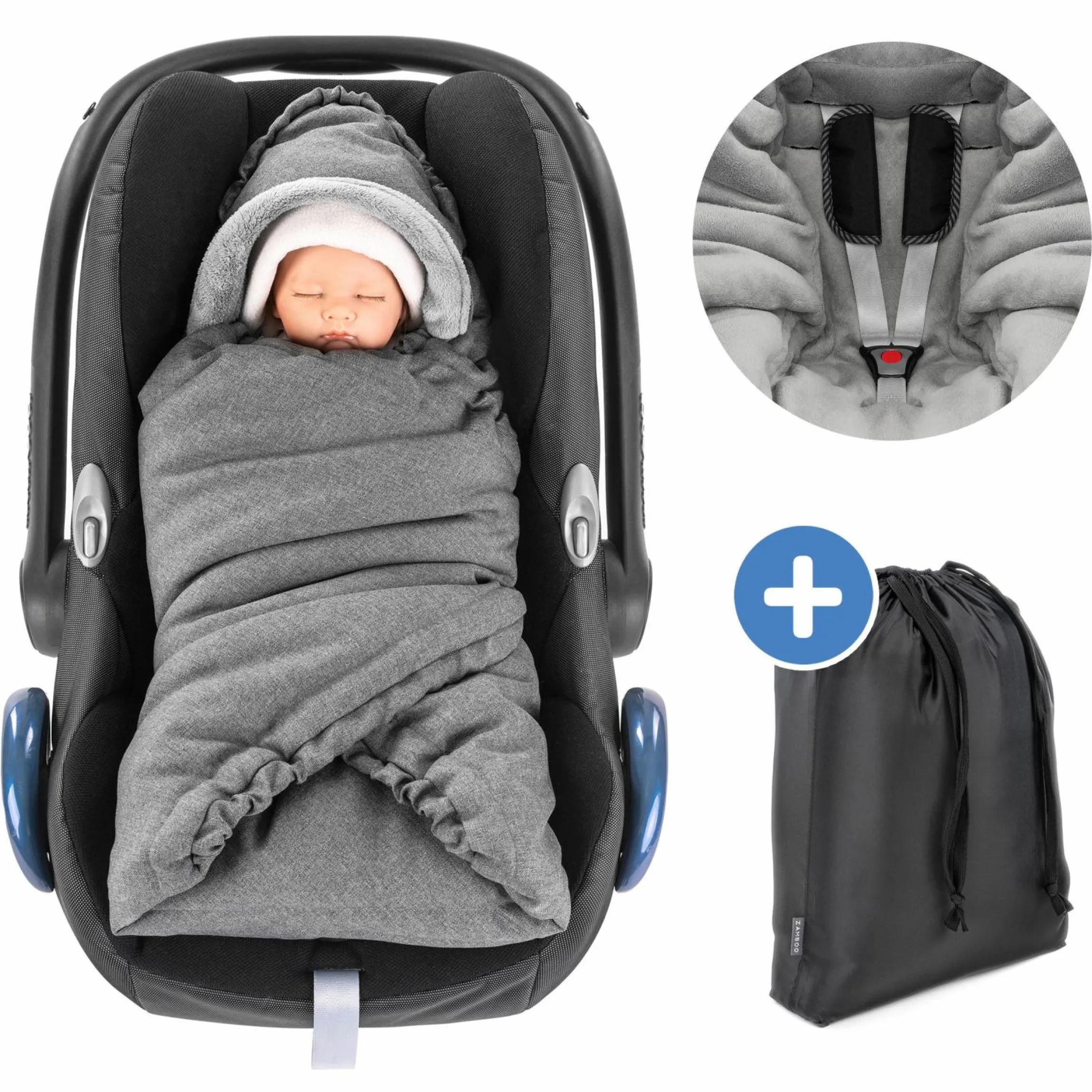 Einschlagdecke Deluxe für Babyschale (Maxi-Cosi, Cybex, Hauck, ABC Design uvm.) und Babywanne - Grau