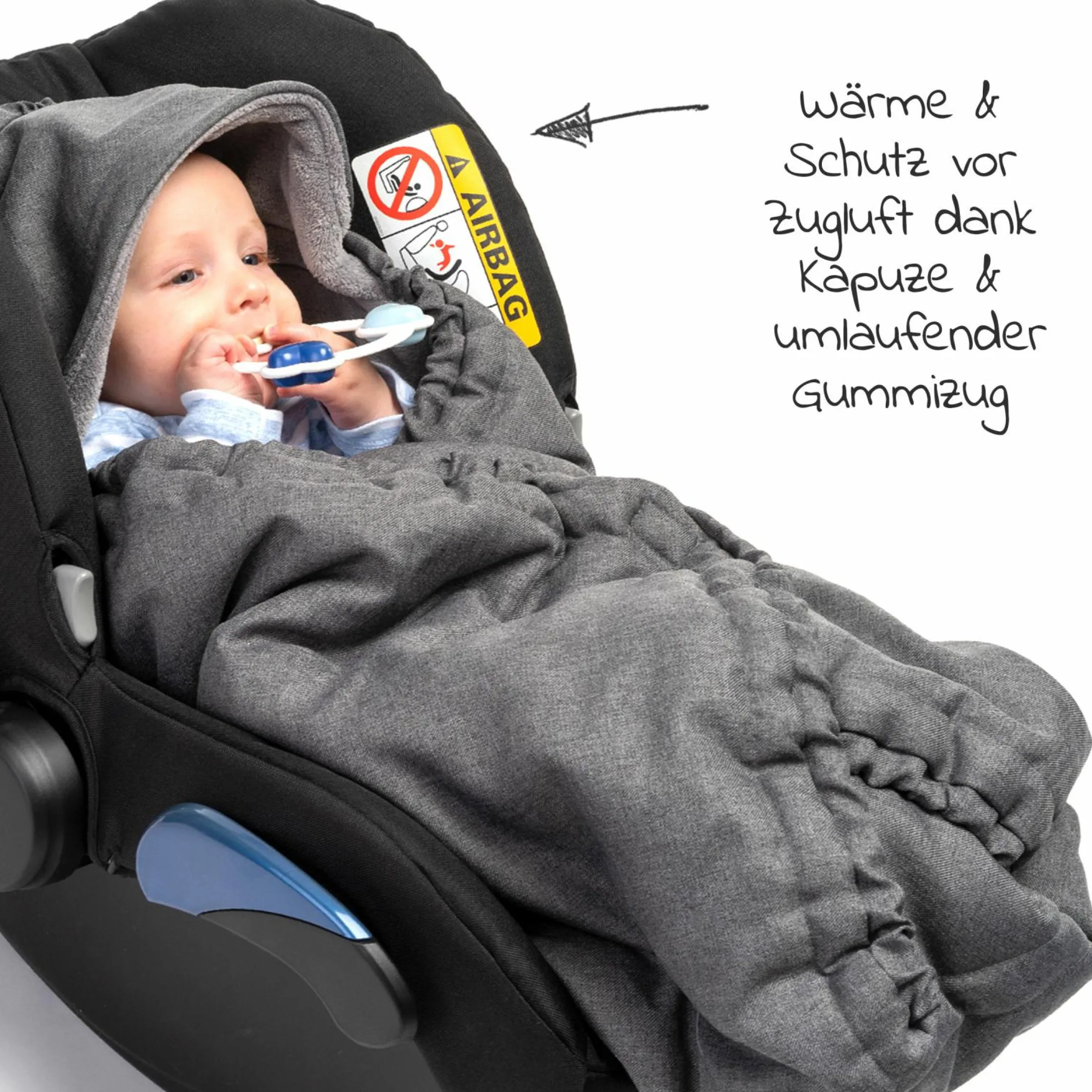 Einschlagdecke Deluxe für Babyschale (Maxi-Cosi, Cybex, Hauck, ABC Design uvm.) und Babywanne - Grau