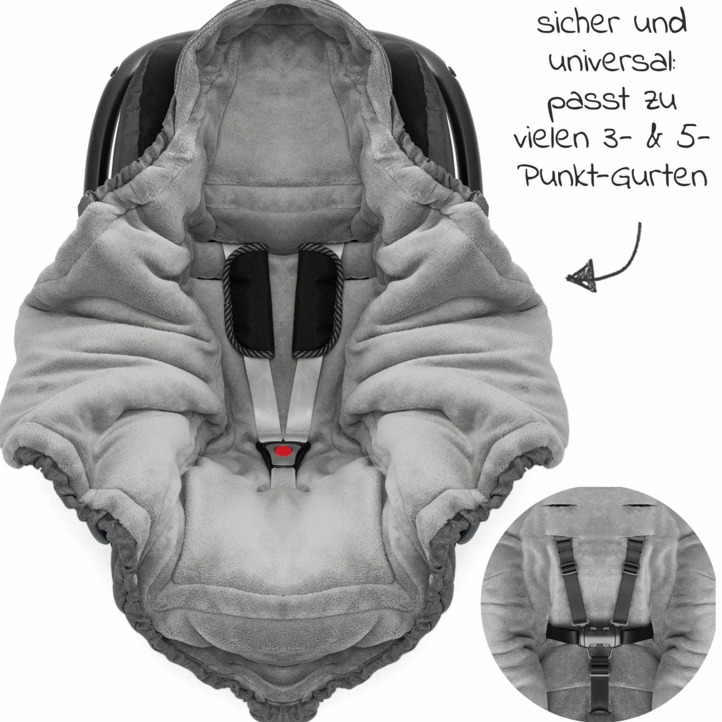 Einschlagdecke Deluxe für Babyschale (Maxi-Cosi, Cybex, Hauck, ABC Design uvm.) und Babywanne - Grau