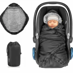 Einschlagdecke für Babyschale (Maxi-Cosi, Cybex, Hauck, ABC uvm.) und Babywanne- Schwarz