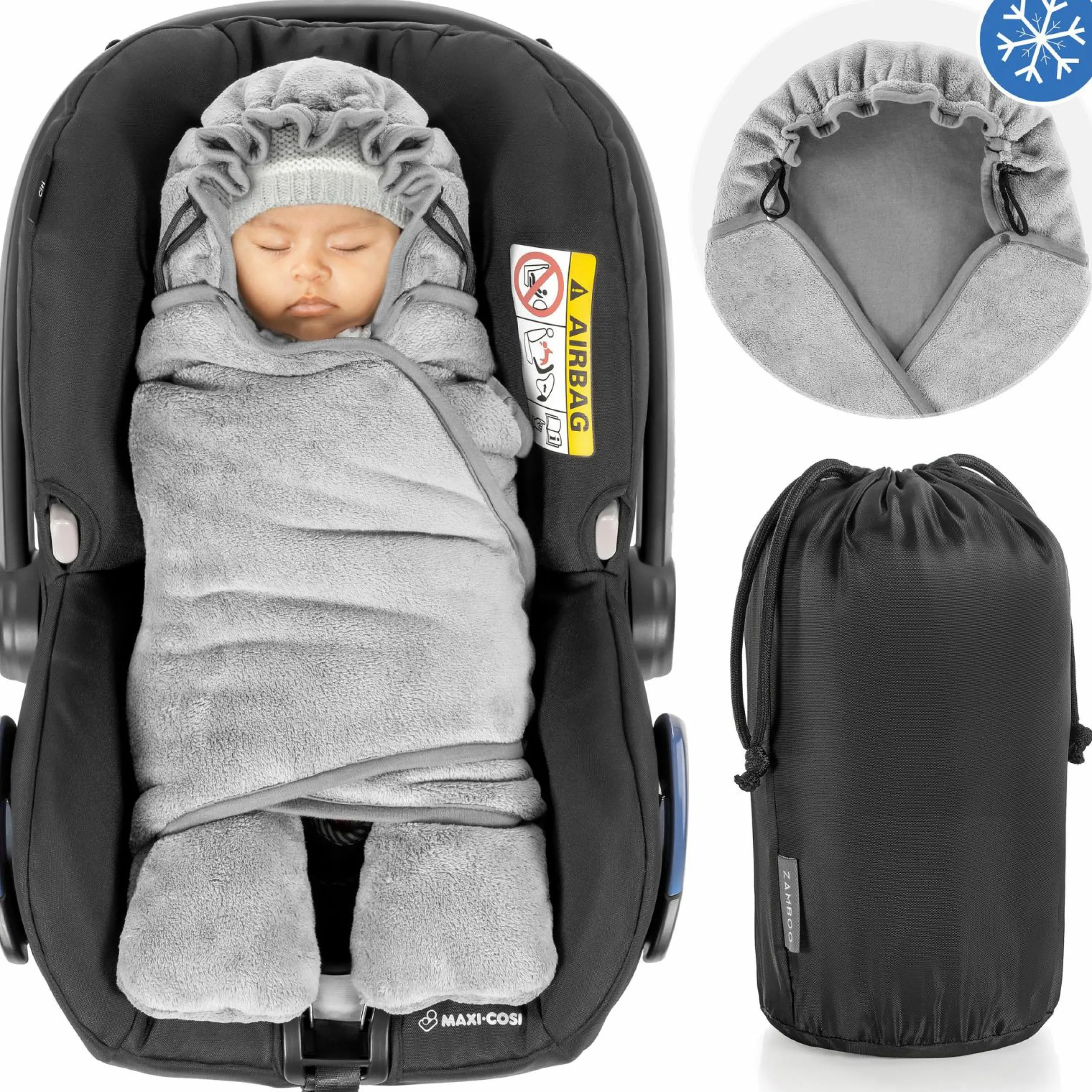 Einschlagdecke mit Füßen für Babyschale und Kindersitz - Winter - Grau