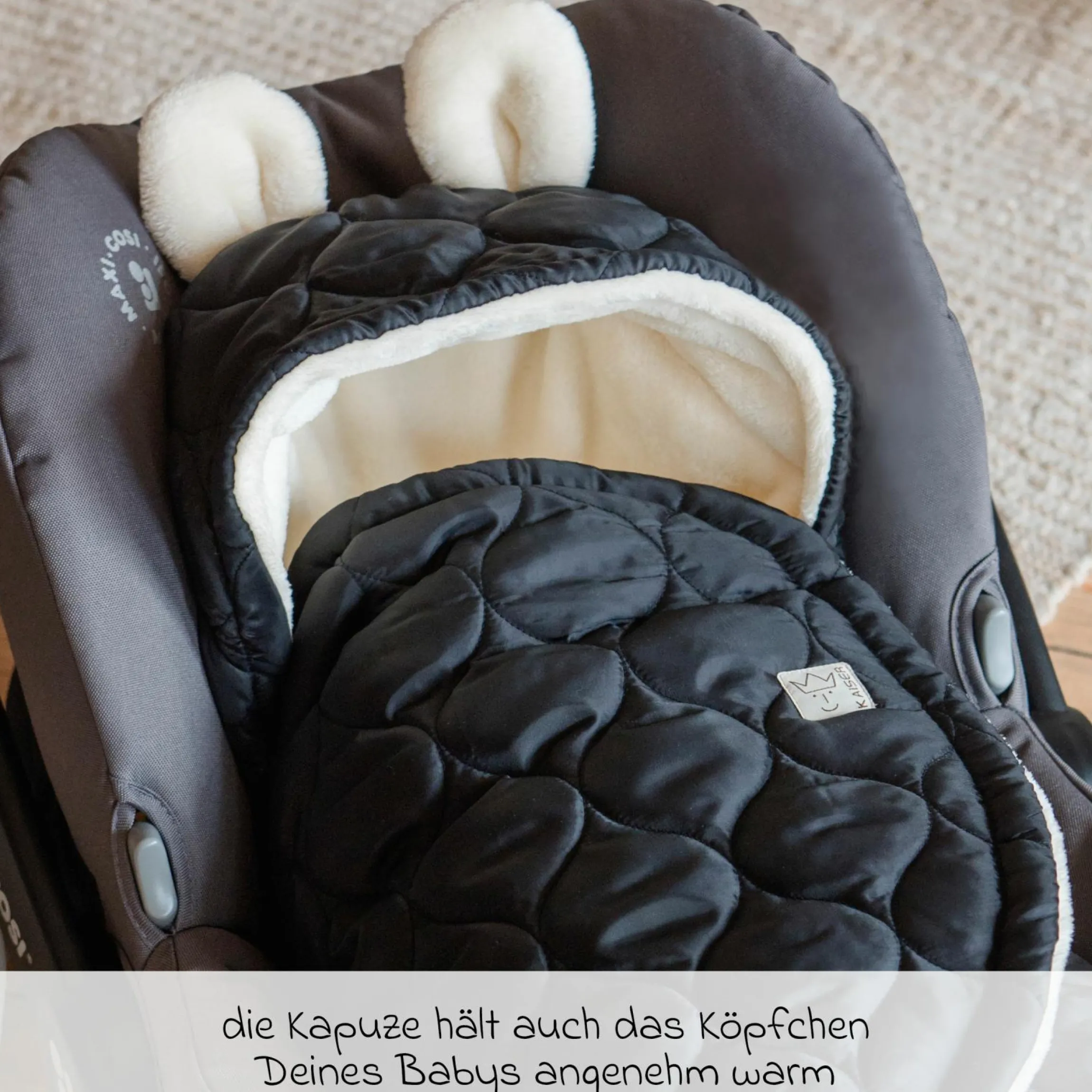 Einschlagdecke Recy Small aus 100% recyceltes Polyester für Babyschalen - Black Cream