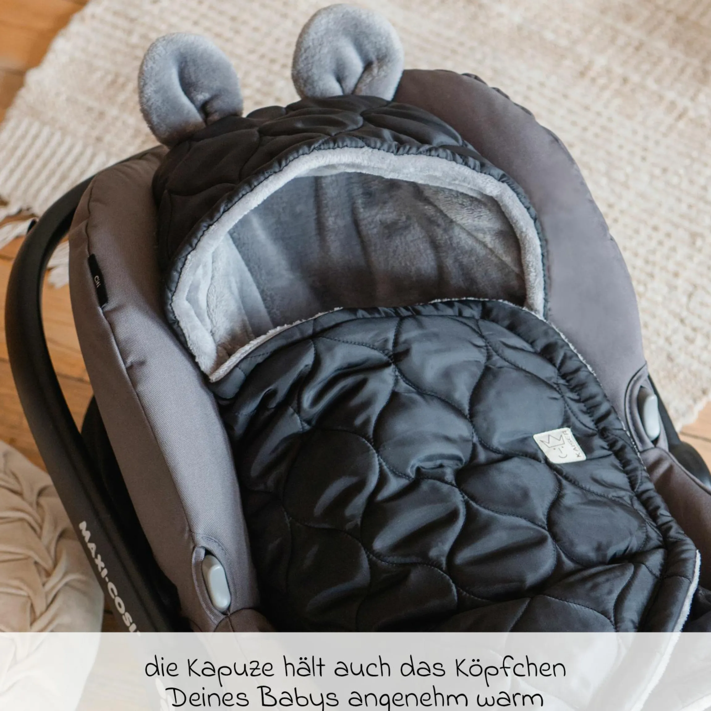 Einschlagdecke Recy Small aus 100% recyceltes Polyester für Babyschalen - Black Grey
