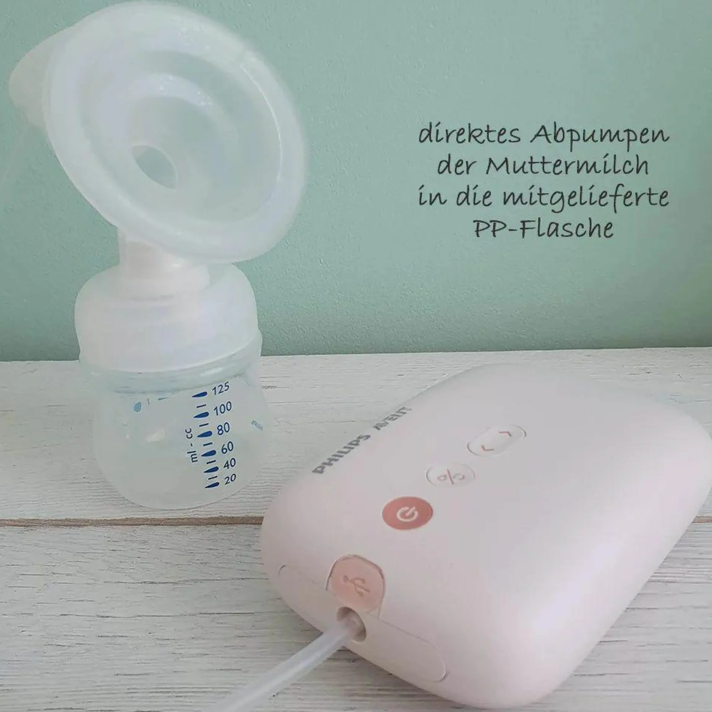 Elektrische Milchpumpe Natural Motion SCF395/31 + PP-Flasche + 2 Einweg-Stilleinlagen + 5 Muttermilchbeutel