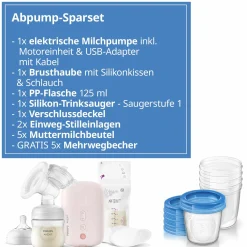 Elektrische Milchpumpe SCF395/31 + Gratis Mehrwegbecher für Muttermilch / inkl. 2 Stilleinlagen & 5 Muttermilchbeutel