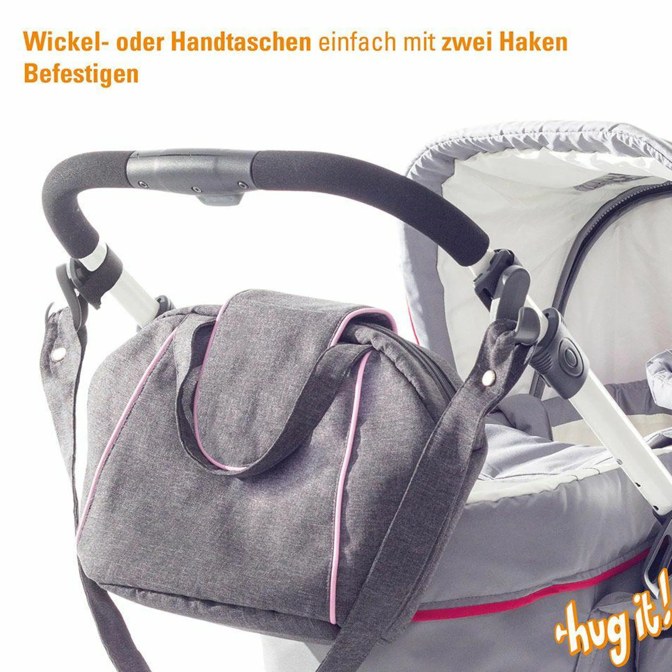 2er Pack Befestigungs-Haken Hug it! für Kinderwagen - Grau