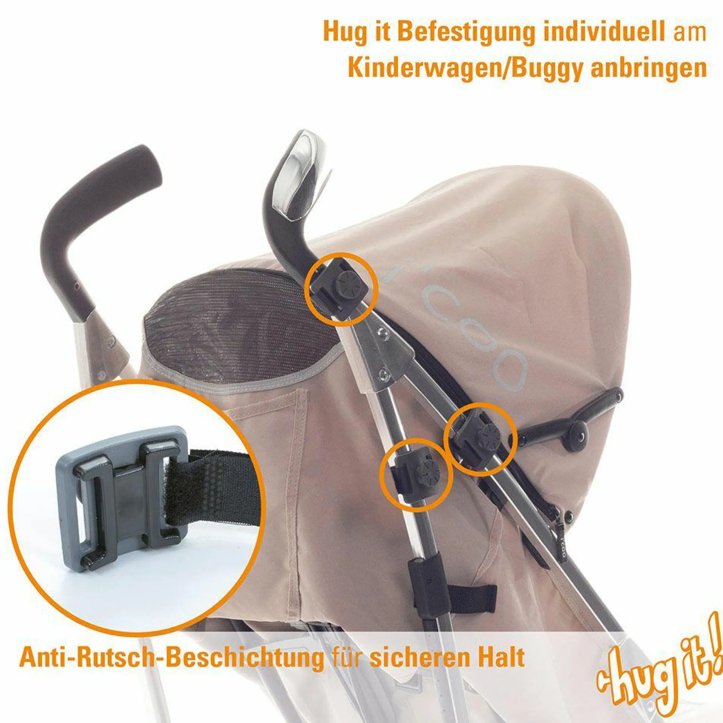 2er Pack Befestigungs-Haken Hug it! für Kinderwagen - Grau