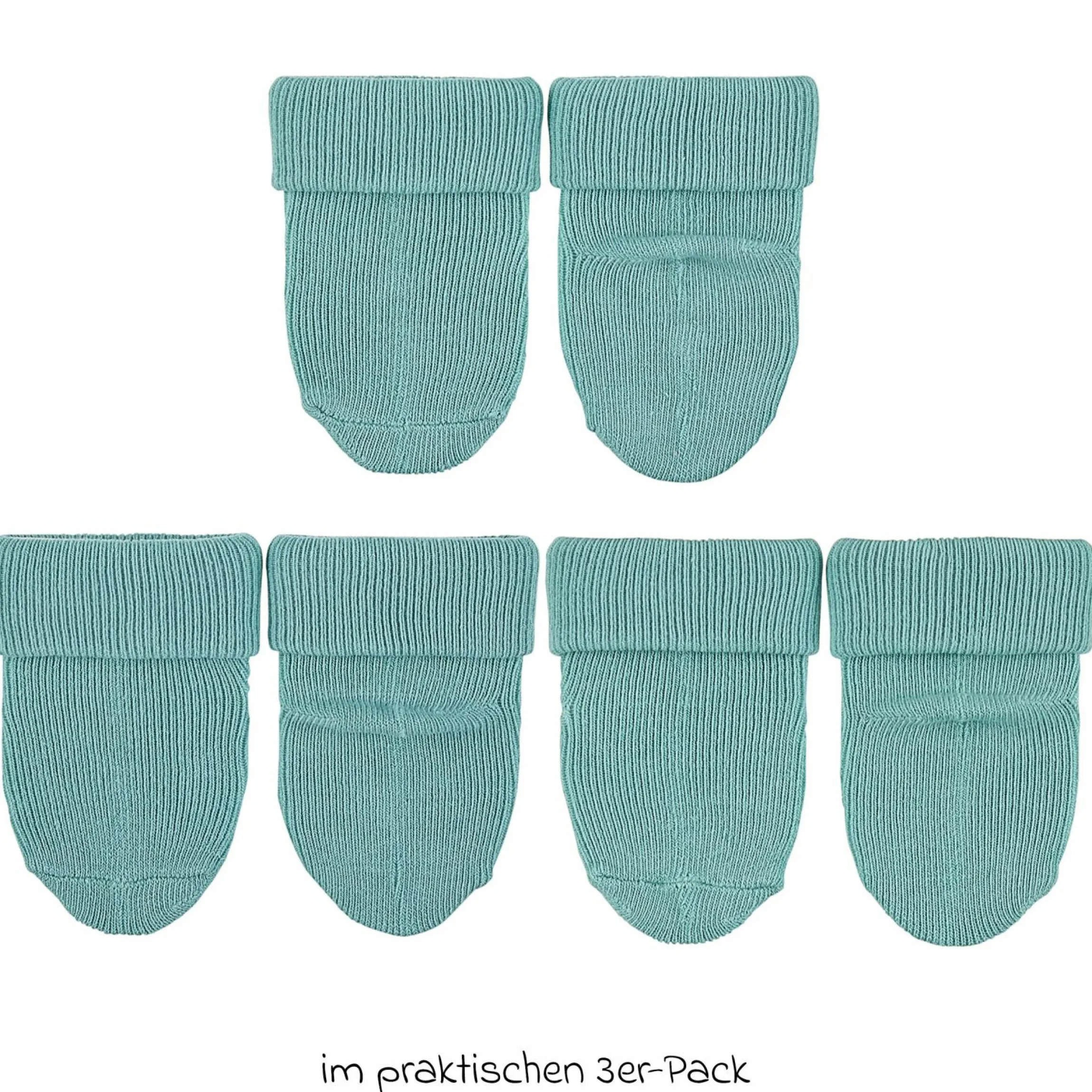 3er Pack Erstlingssocken mit Umschlag - Türkis - Gr. 0-4 Monate