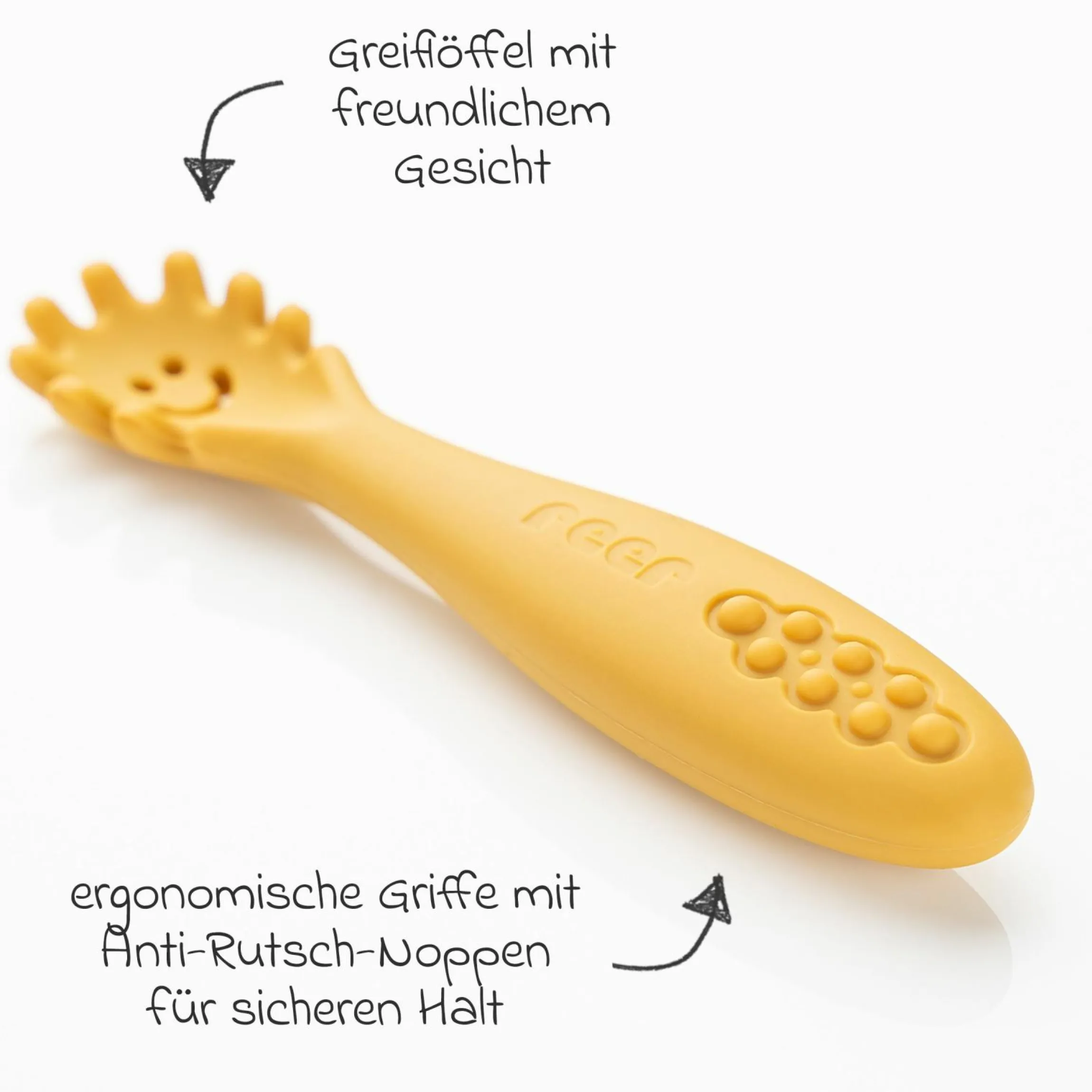 3er Pack Silikon Babylöffel Little Yummie mit verschiedene Strkturen, Anti-Rutschnoppen & ergonomischer Griff - Bunt