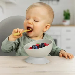 3er Pack Silikon Babylöffel Little Yummie mit verschiedene Strkturen, Anti-Rutschnoppen & ergonomischer Griff - Bunt
