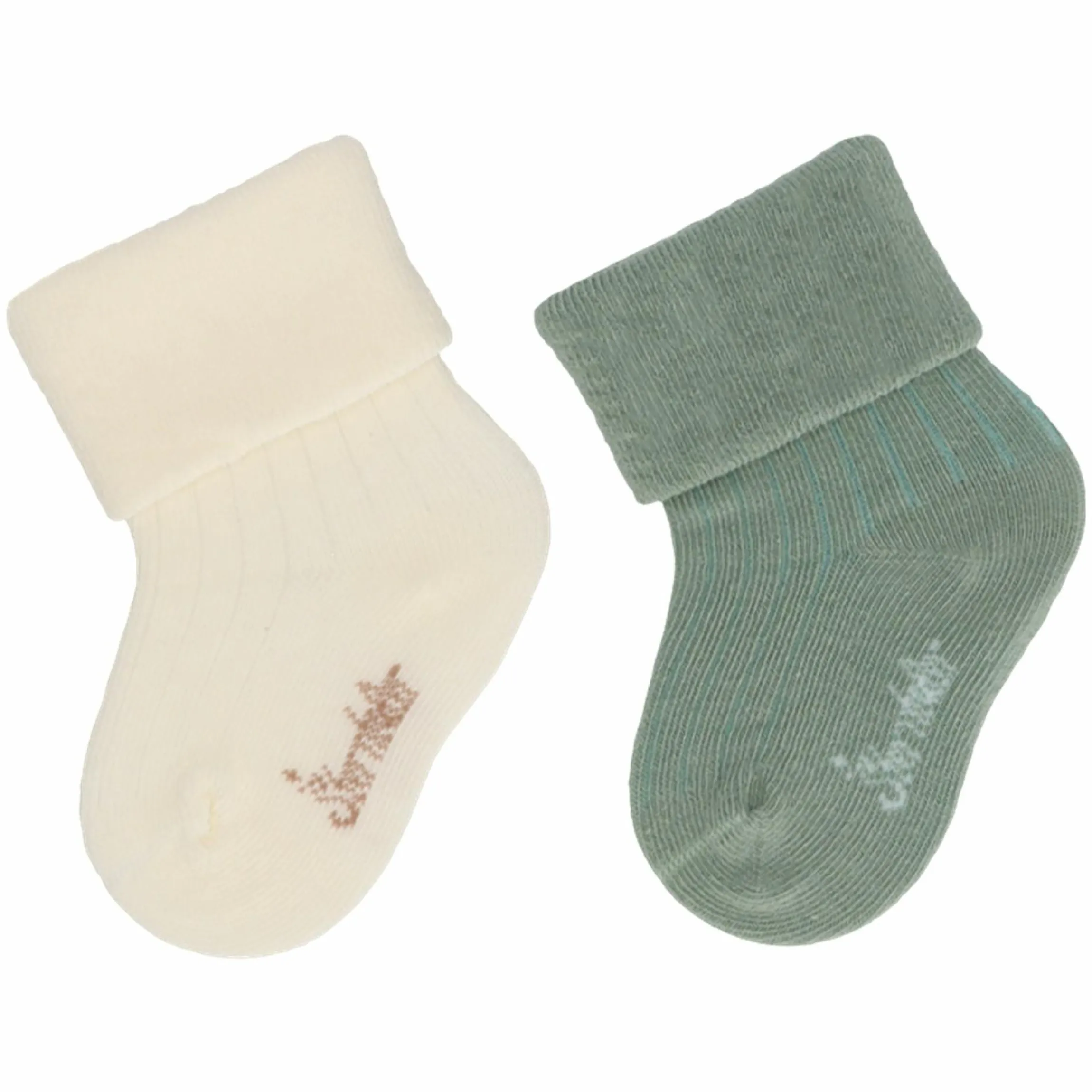 2er Pack Socken Rippenoptik - Offwhite Grün - Gr. 13/14
