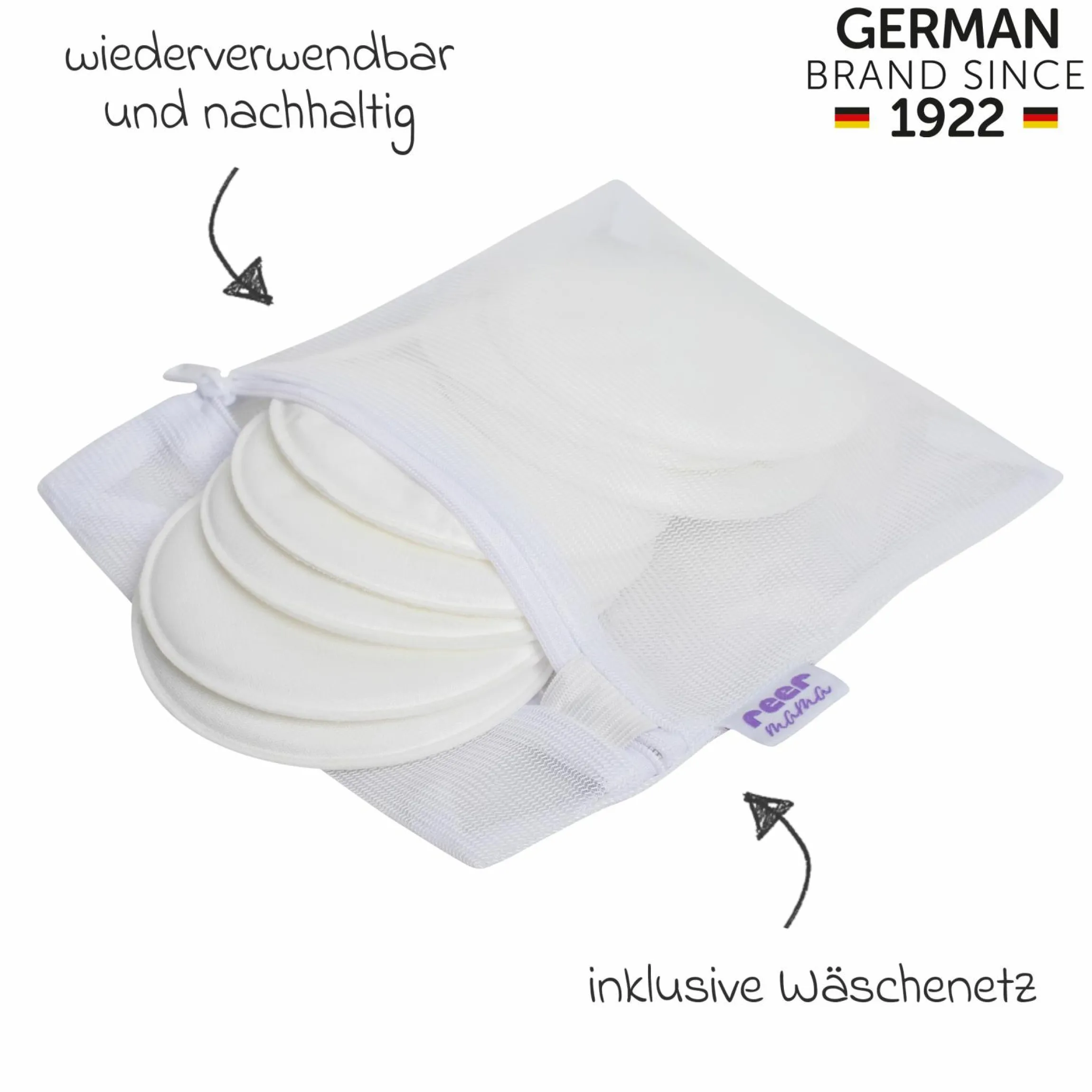 8er Pack Waschbare Stilleinlagen Mama inkl. Wäschenetz - Weiß