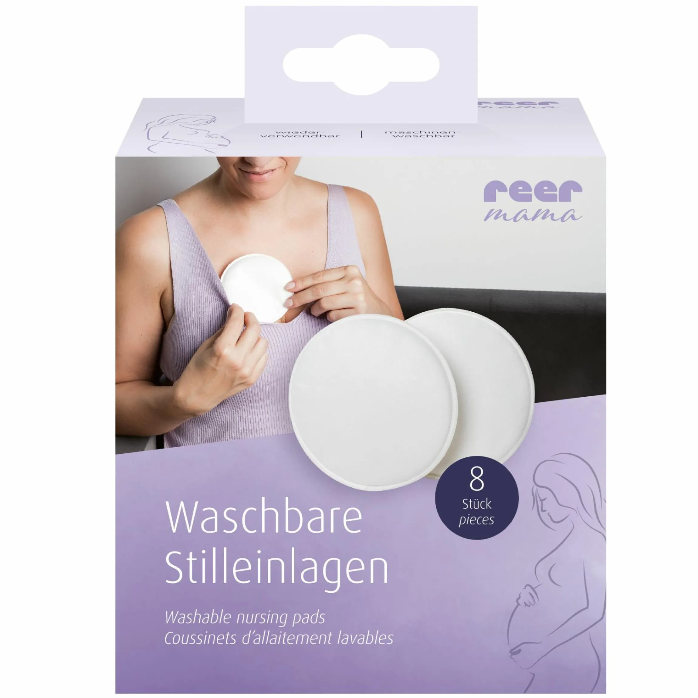 8er Pack Waschbare Stilleinlagen Mama inkl. Wäschenetz - Weiß
