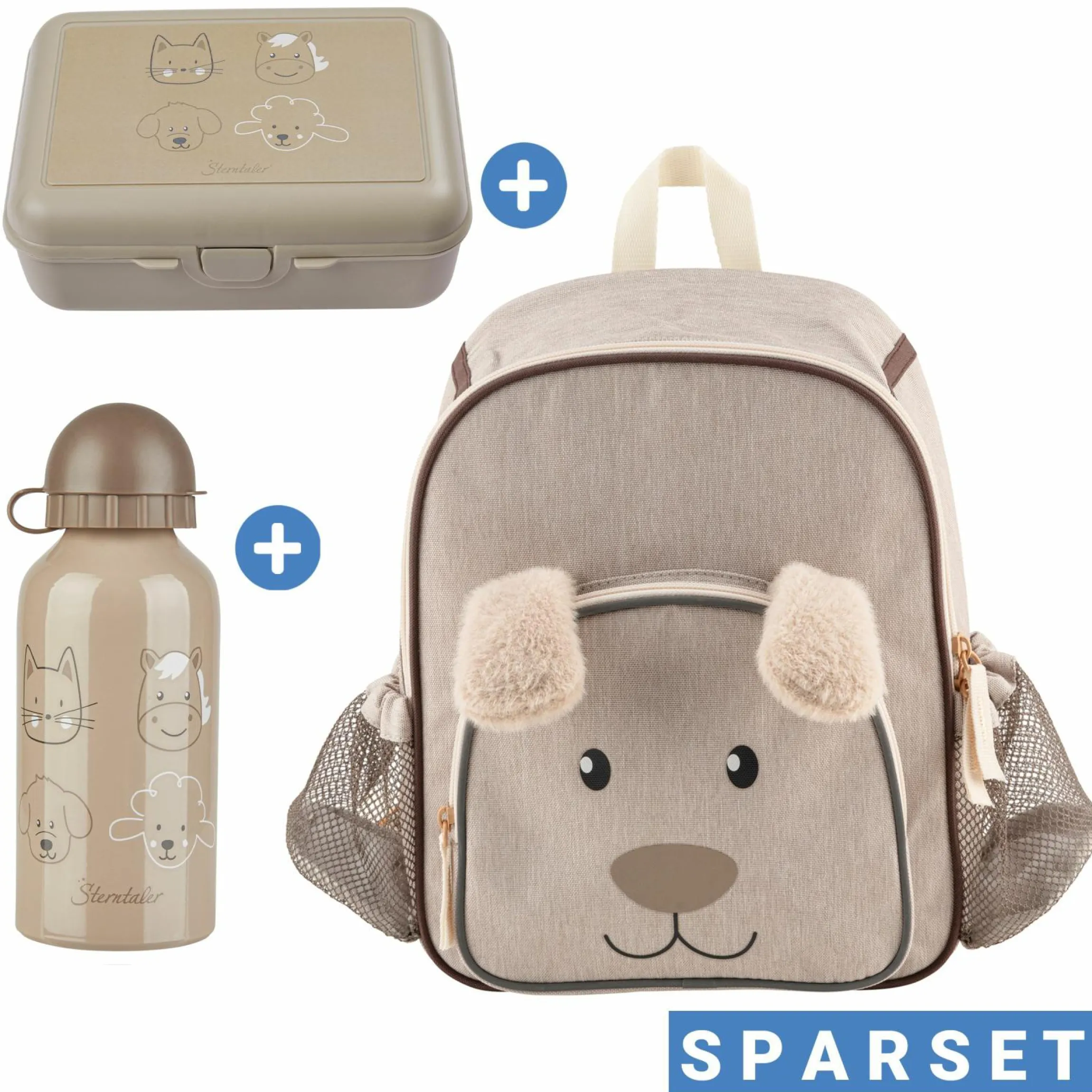3er Set Rucksack, Brotdose & Trinkflasche - Hund Lucky