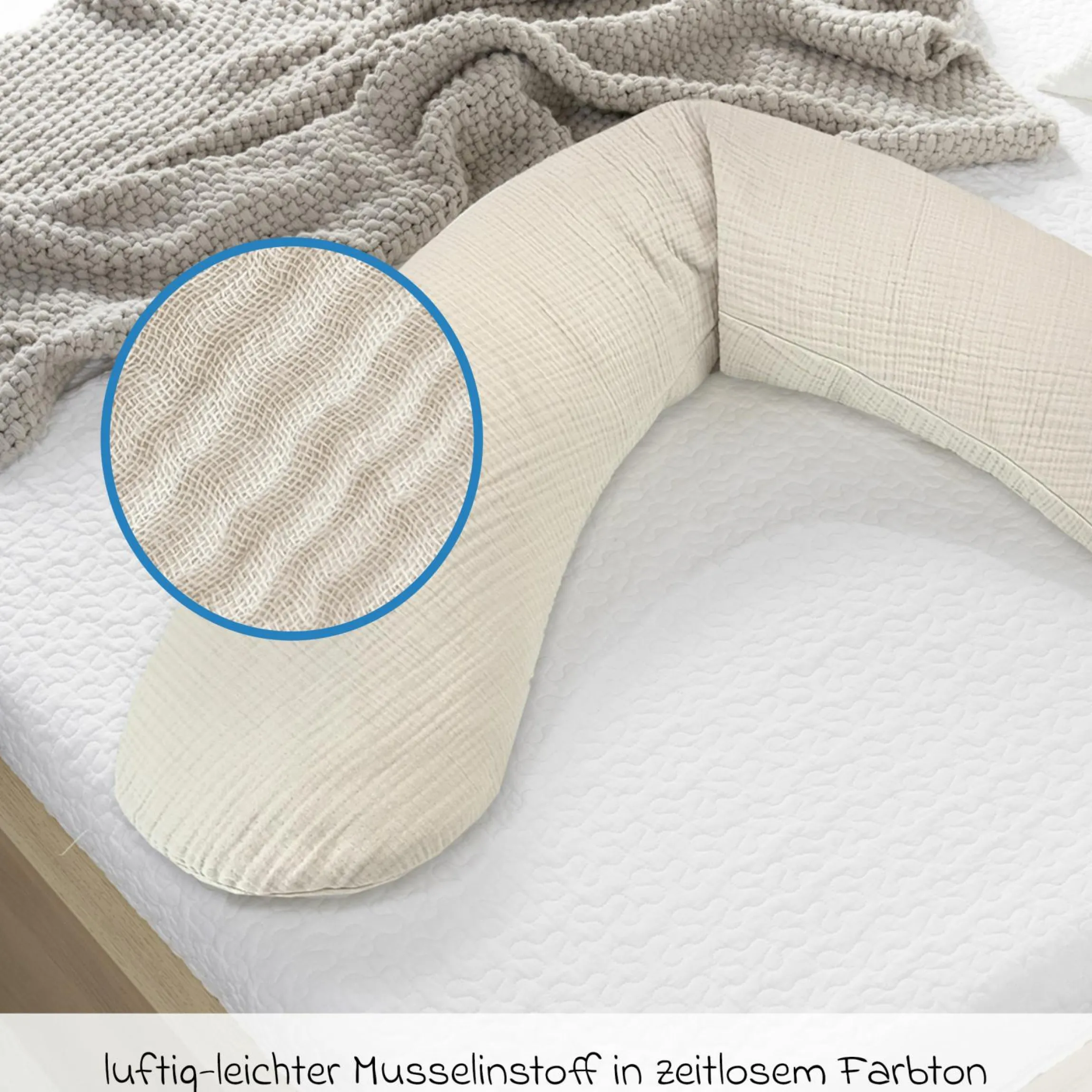 Ersatzbezug für Stillkissen Das Original - Musselin 190 cm - Sandbeige