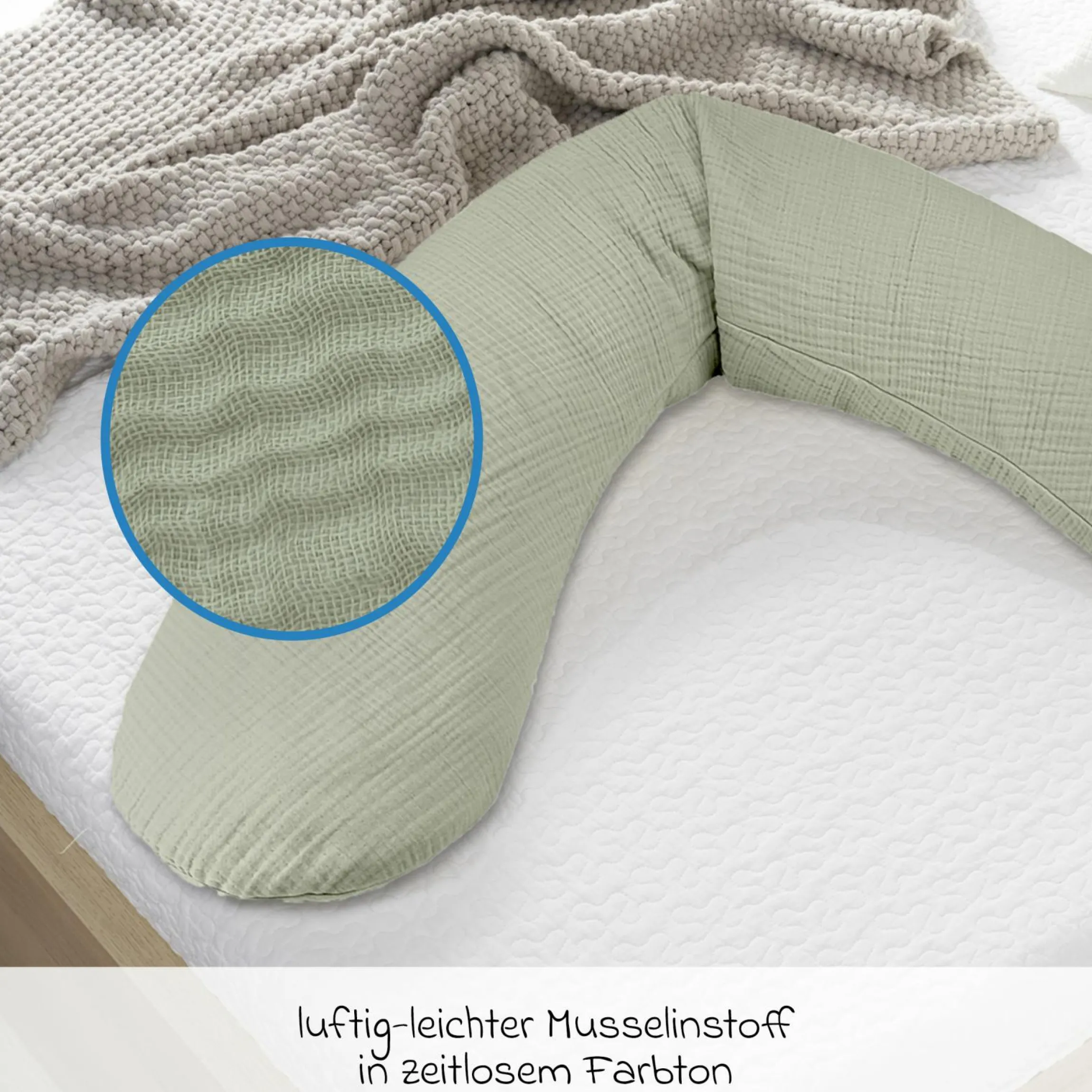 Ersatzbezug für Stillkissen Das Original - Musselin 190 cm - Salbei
