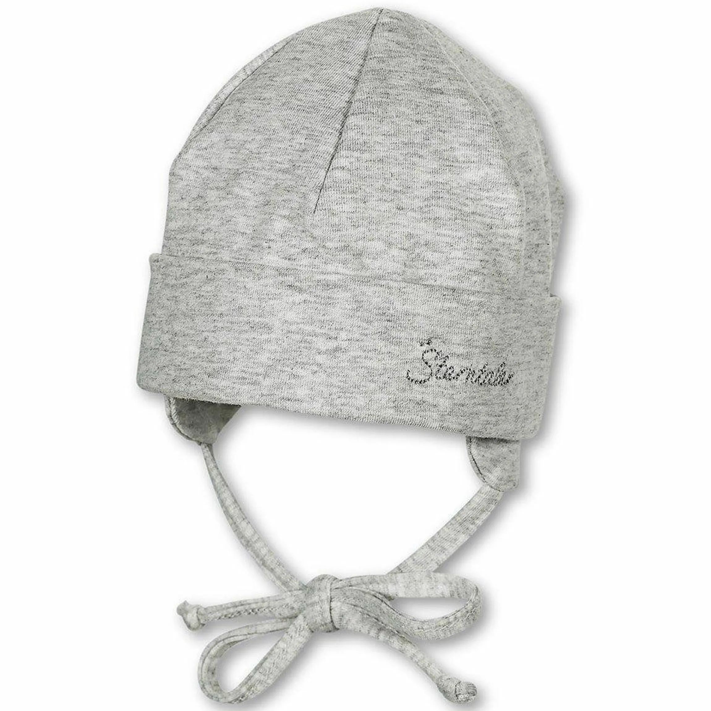 Erstlingsmütze Beanie zum Binden - Grau meliert - Gr. 43