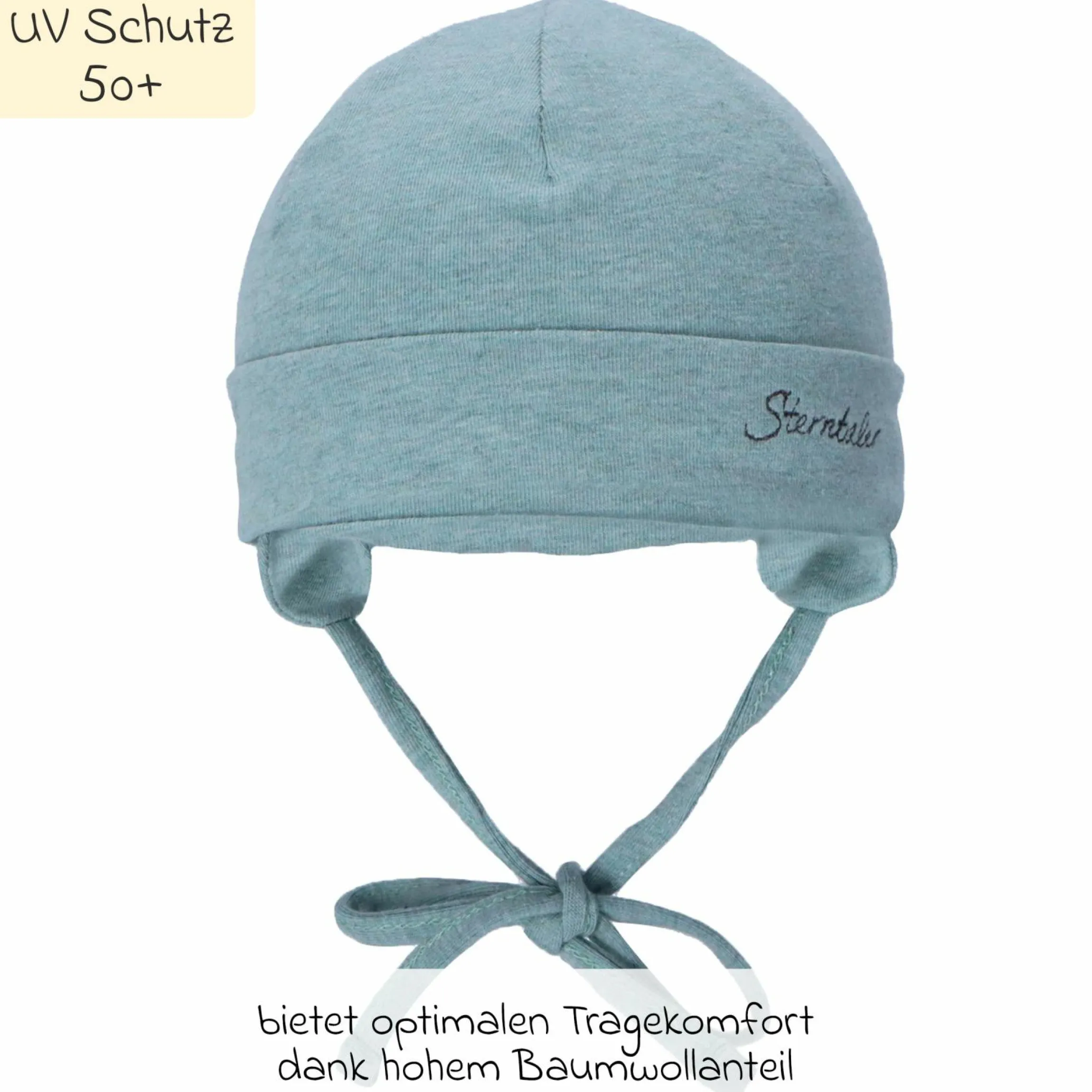 Erstlingsmütze Beanie zum Binden - Grün meliert - Gr. 43