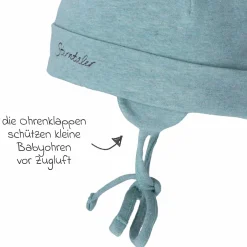 Erstlingsmütze Beanie zum Binden - Grün meliert - Gr. 43