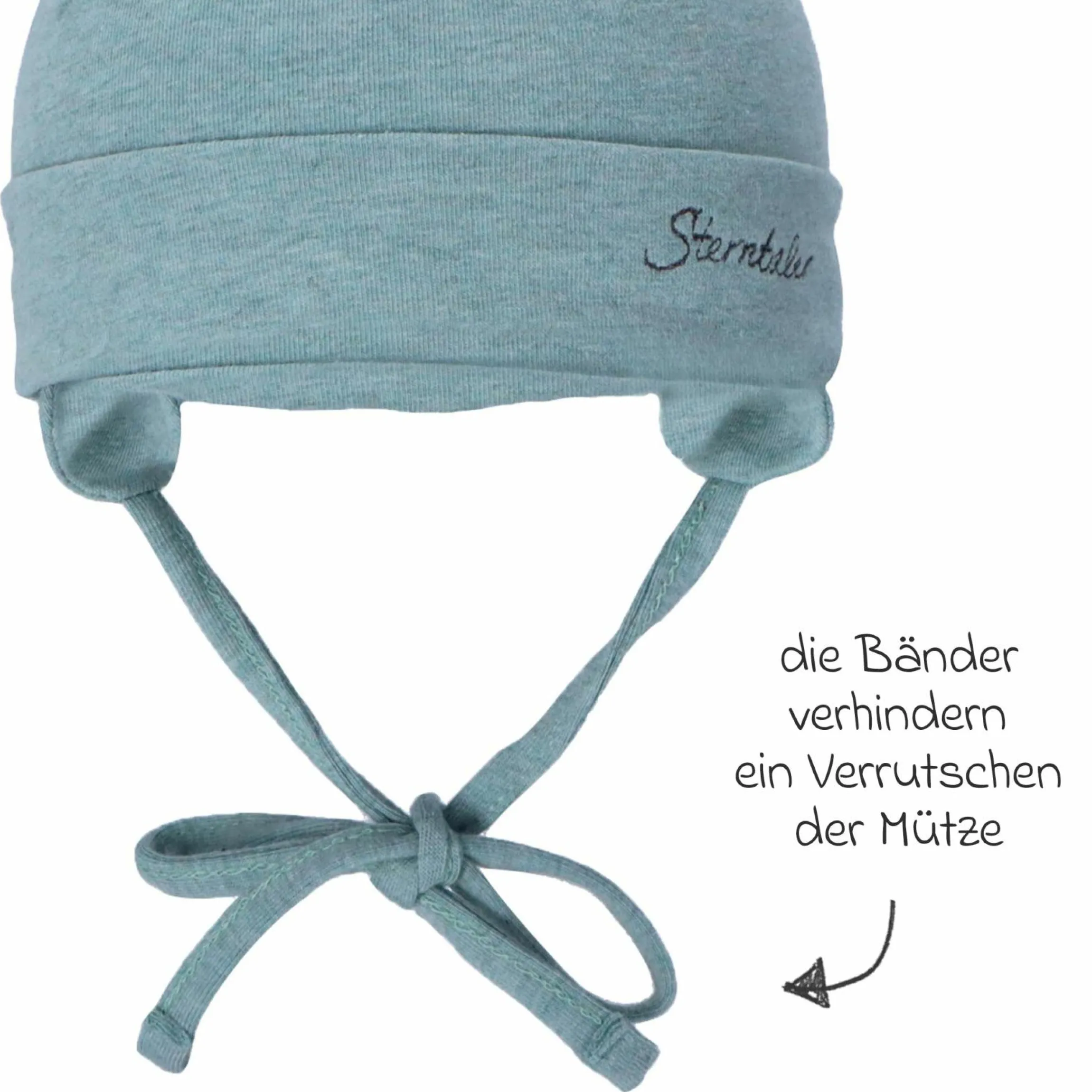 Erstlingsmütze Beanie zum Binden - Grün meliert - Gr. 43