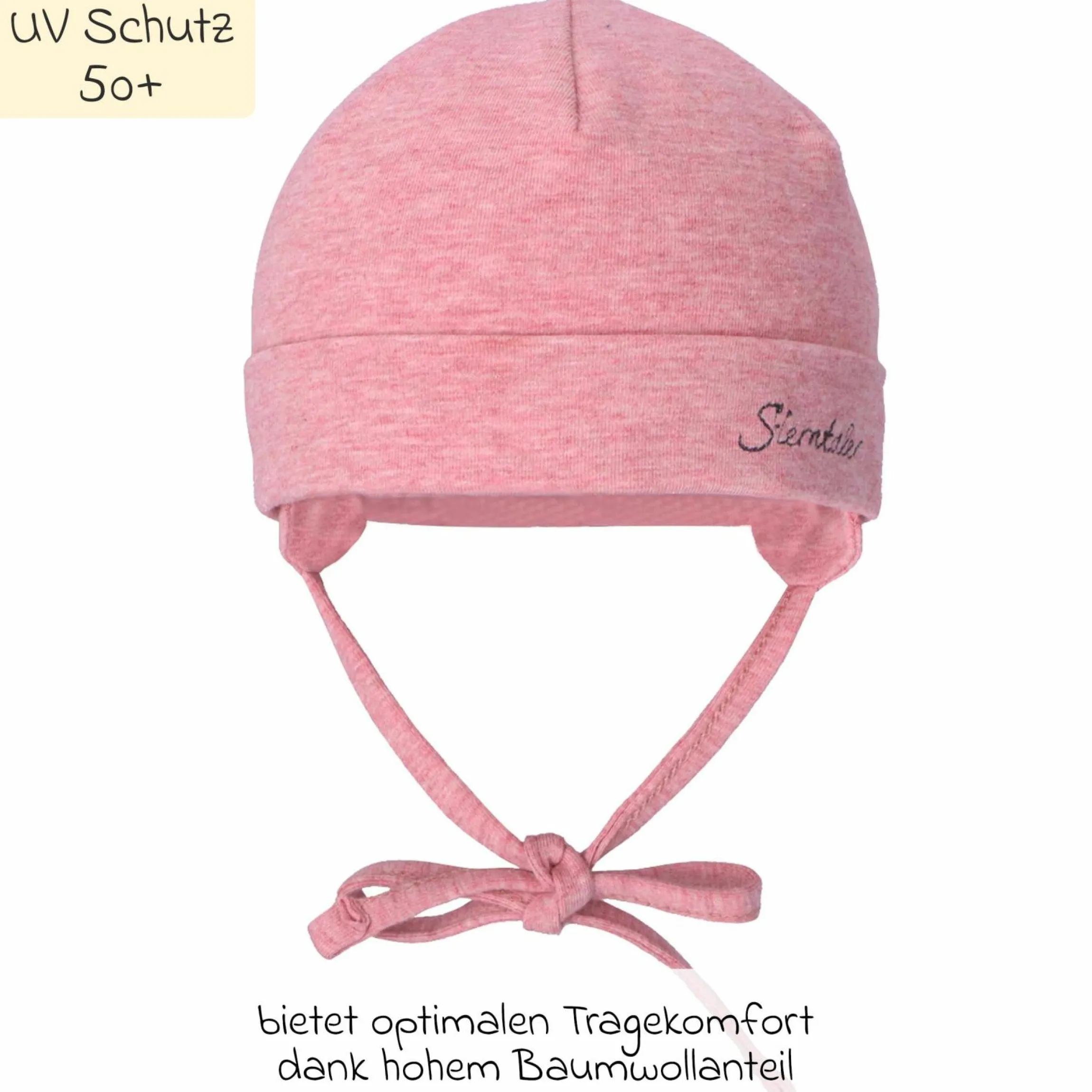 Erstlingsmütze Beanie zum Binden - Rosa meliert - Gr. 43