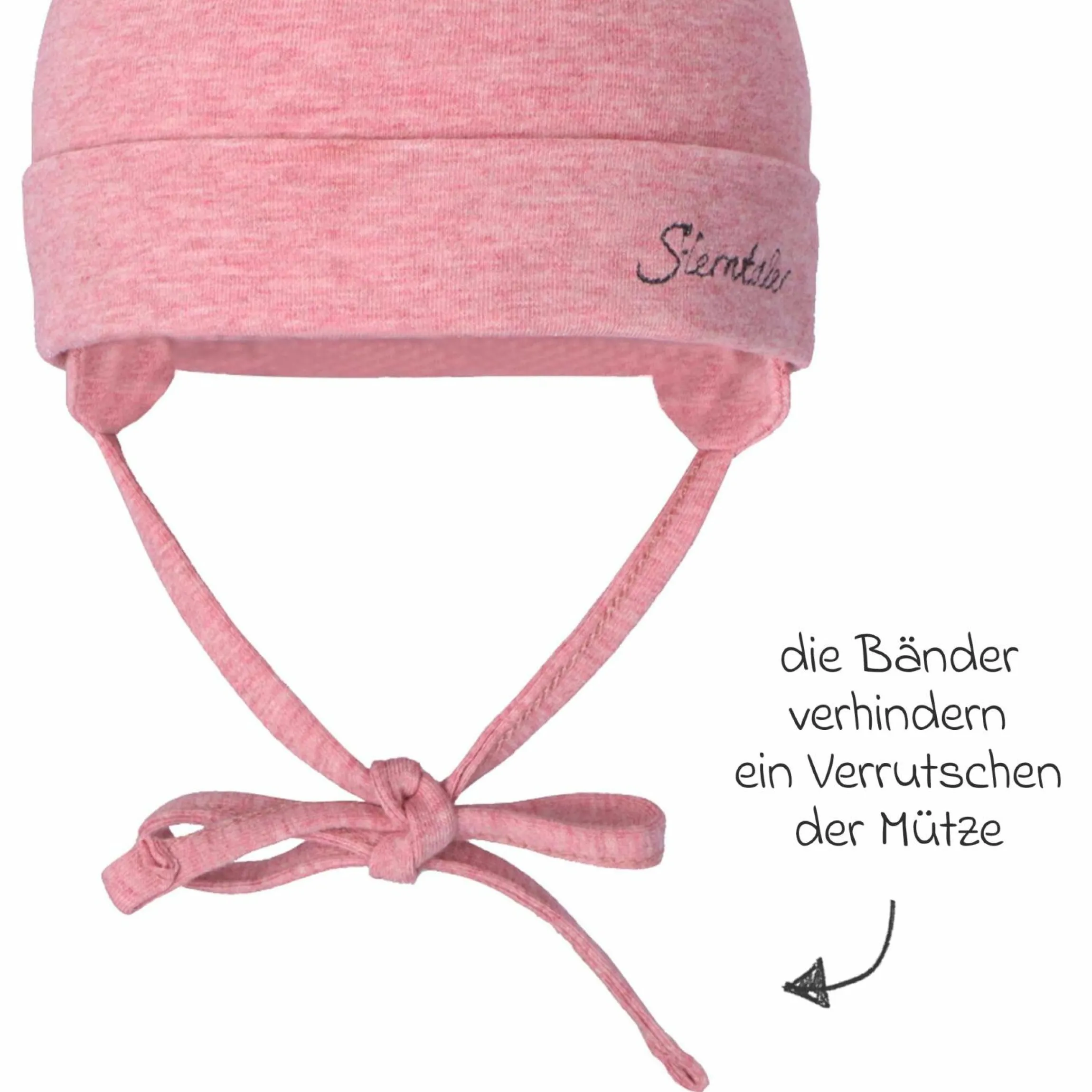 Erstlingsmütze Beanie zum Binden - Rosa meliert - Gr. 43