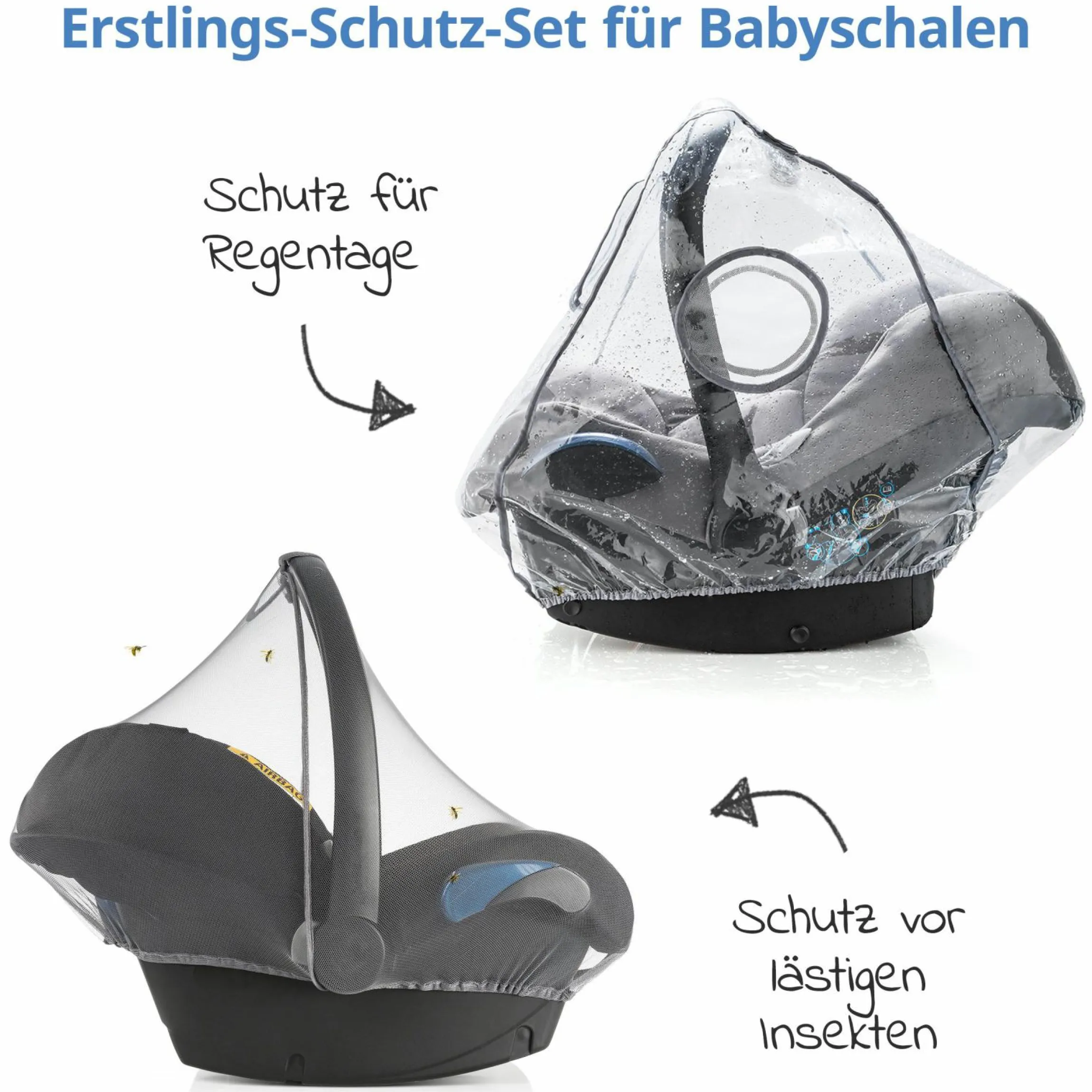 Erstlings-Schutz-Set für Babyschalen mit Insektenschutz & Regenschutz