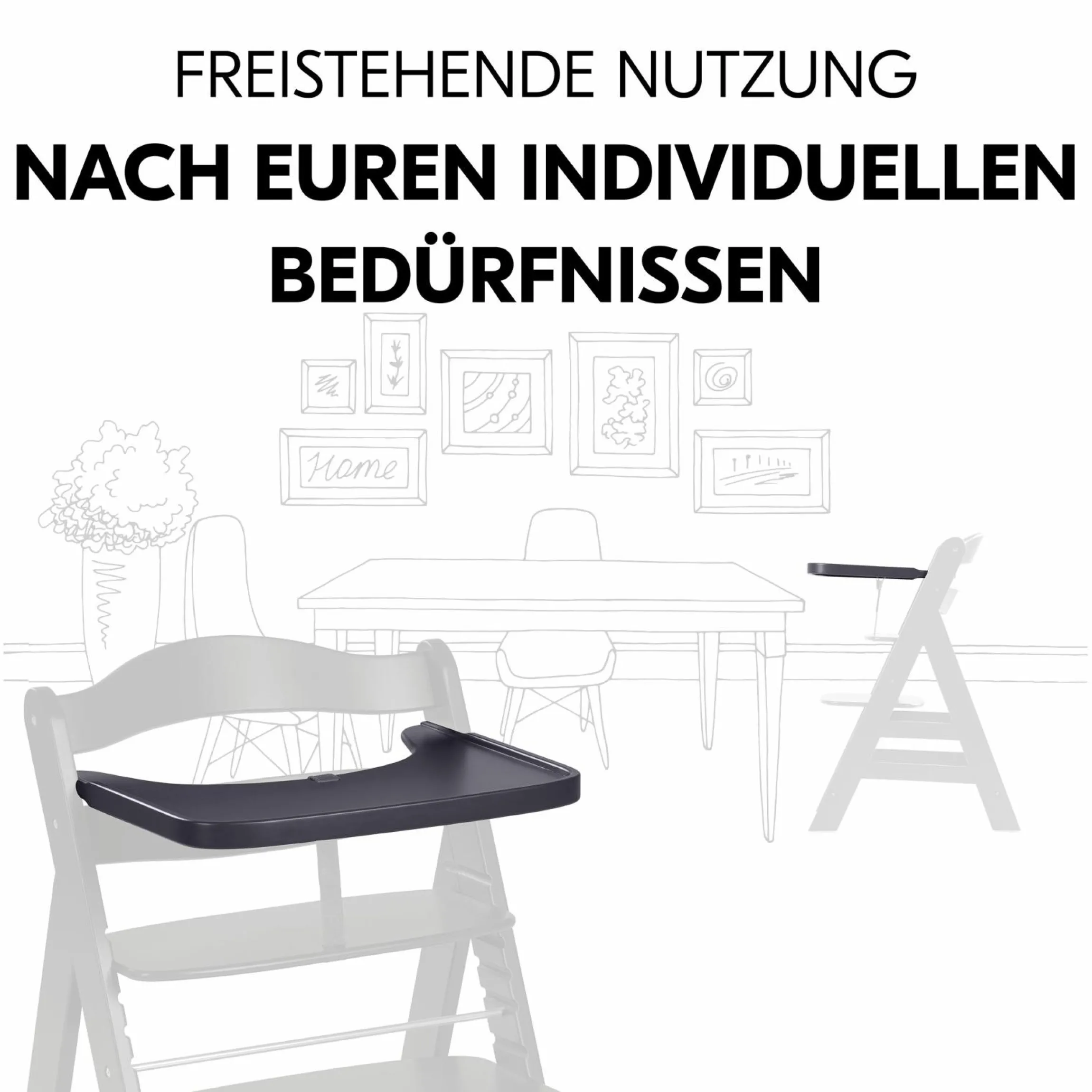 Essbrett & Tisch aus Holz für Alpha Hochstühle (Wooden Tray) - Dark Grey
