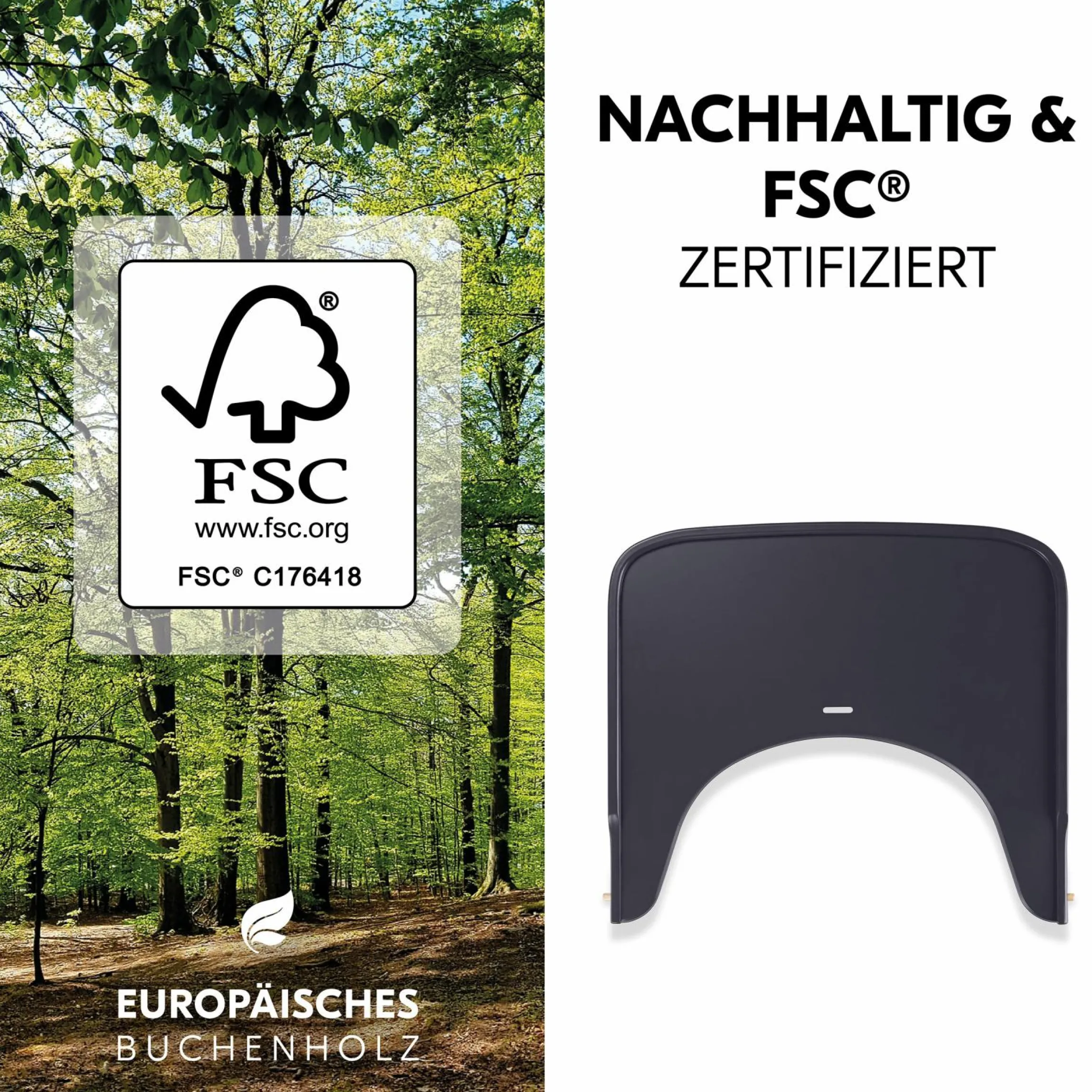 Essbrett & Tisch aus Holz für Alpha Hochstühle (Wooden Tray) - Dark Grey