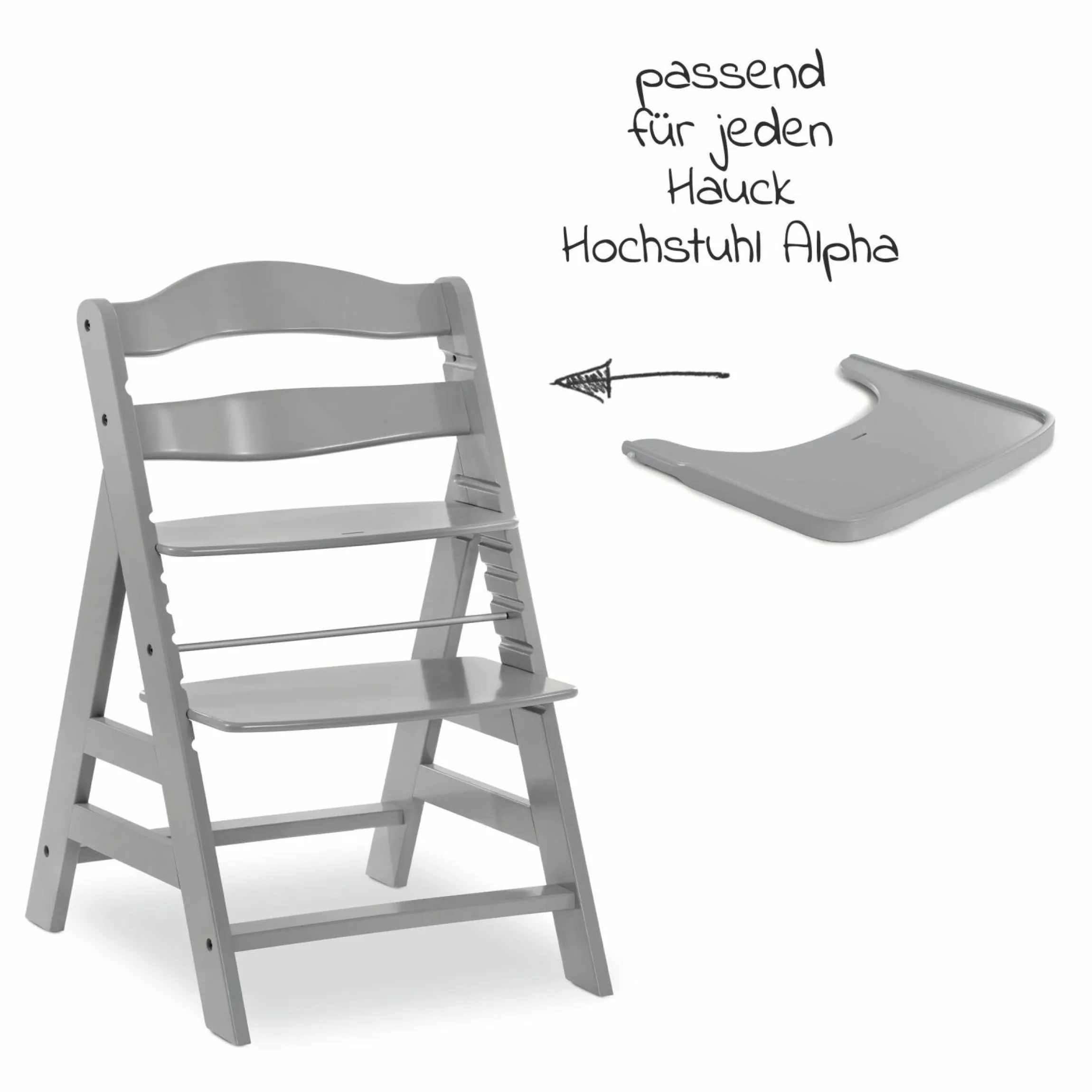 Essbrett und Tisch aus Holz für Alpha Hochstühle (Wooden Tray) - Grau