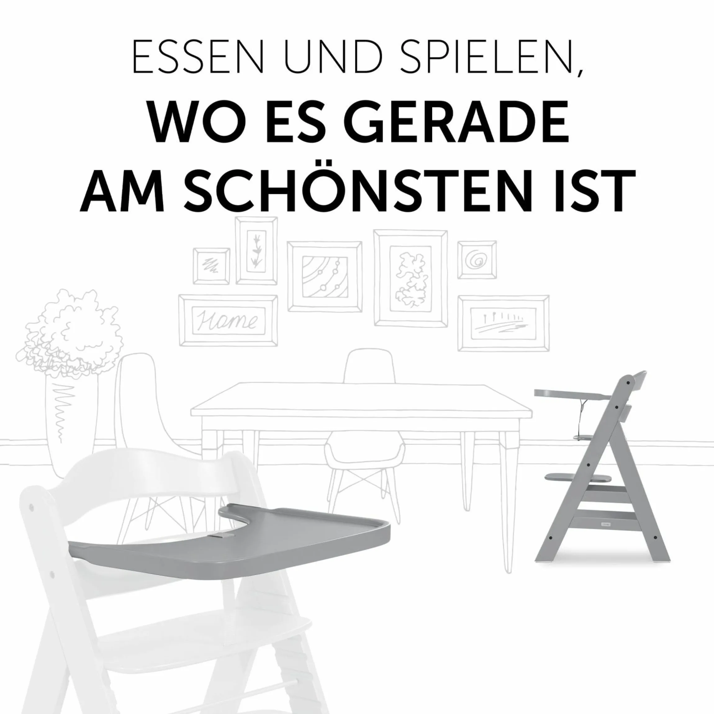 Essbrett und Tisch aus Holz für Alpha Hochstühle (Wooden Tray) - Grau