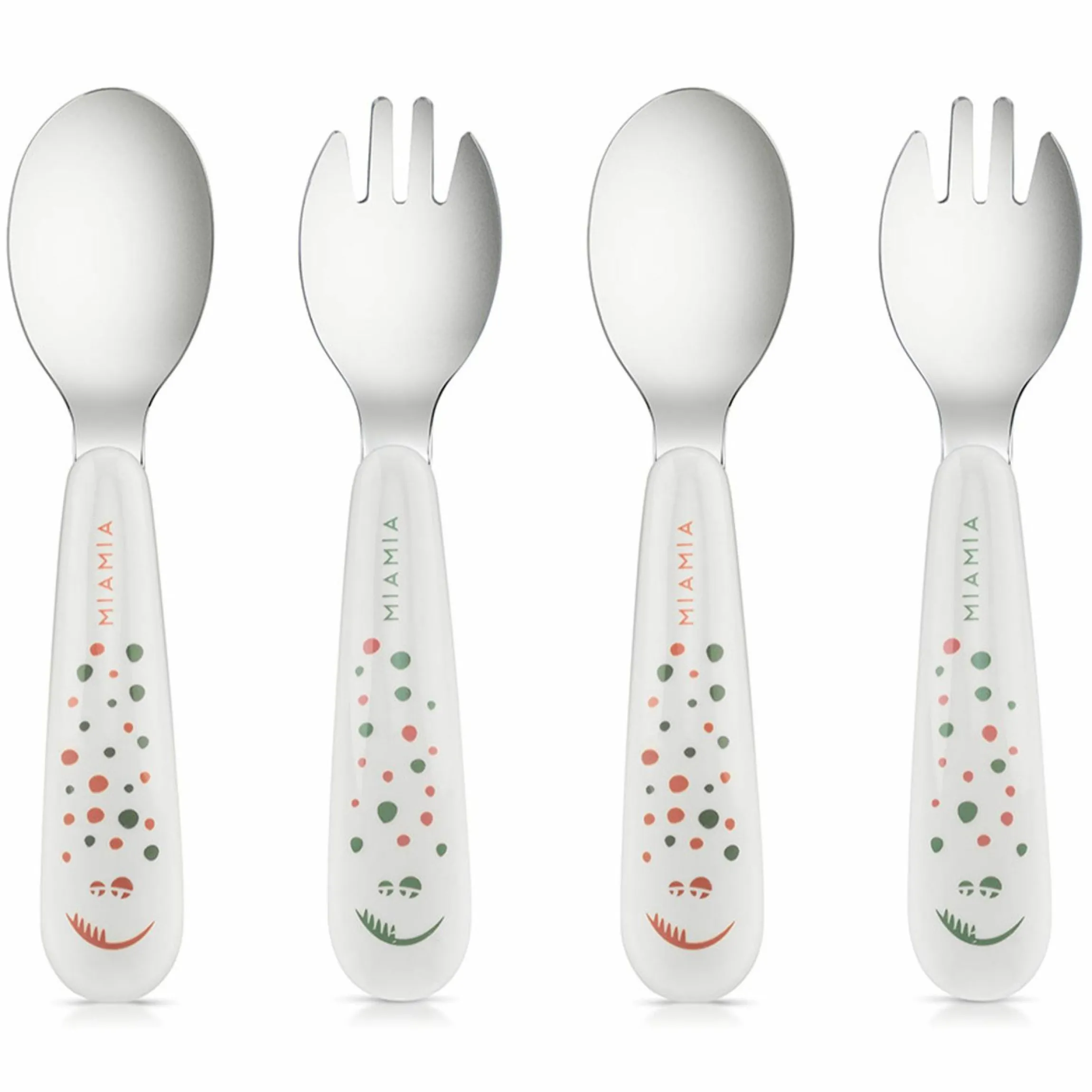 Esslern Besteck-Set 4-teilig mit ergonomsichen Griffen - Punkte - Weiß