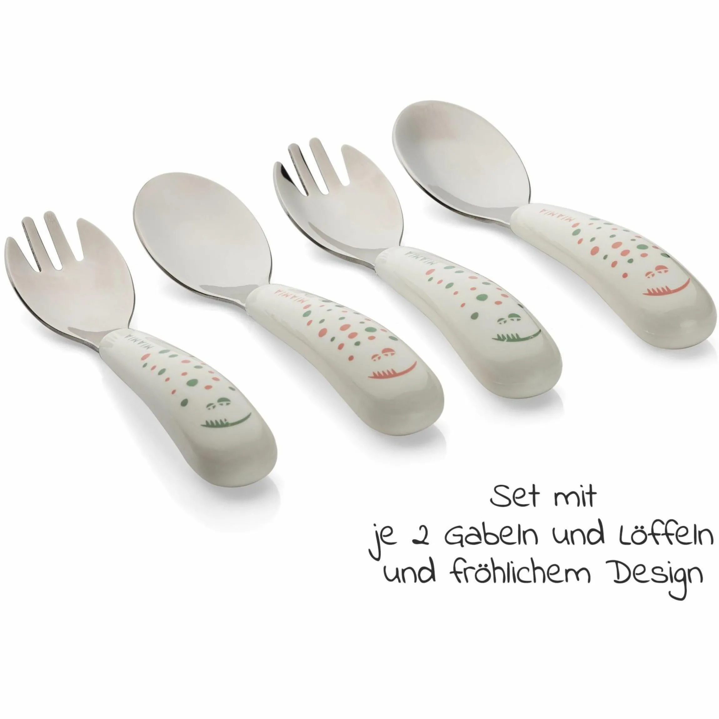Esslern Besteck-Set 4-teilig mit ergonomsichen Griffen - Punkte - Weiß