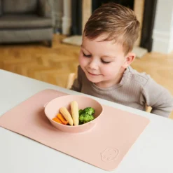 Esslern-Schüssel mit Anti-Rutsch-Matte aus Silikon - Affe - Altrosa