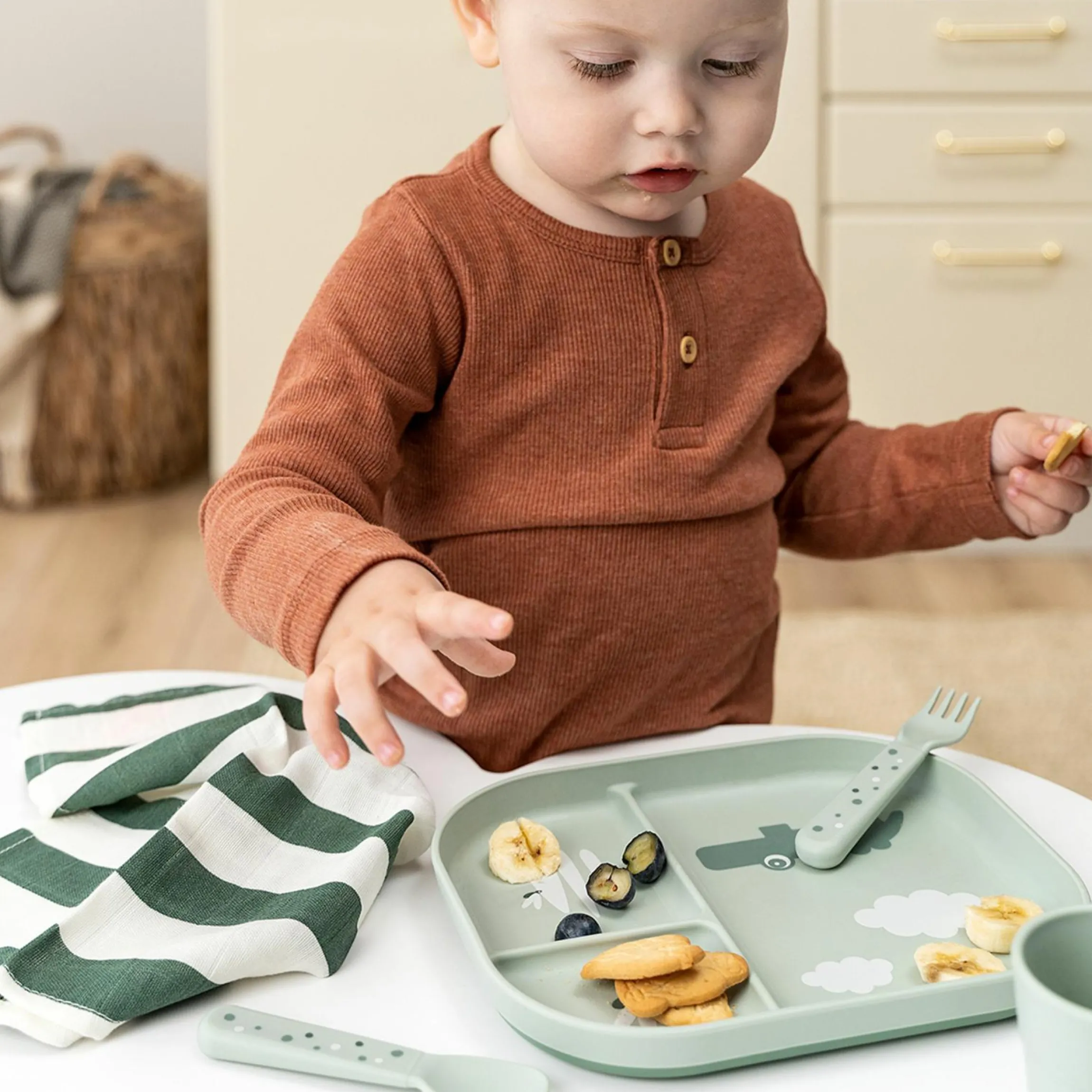 Esslern-Teller mit Unterteilung Foodie - Croco - Grün
