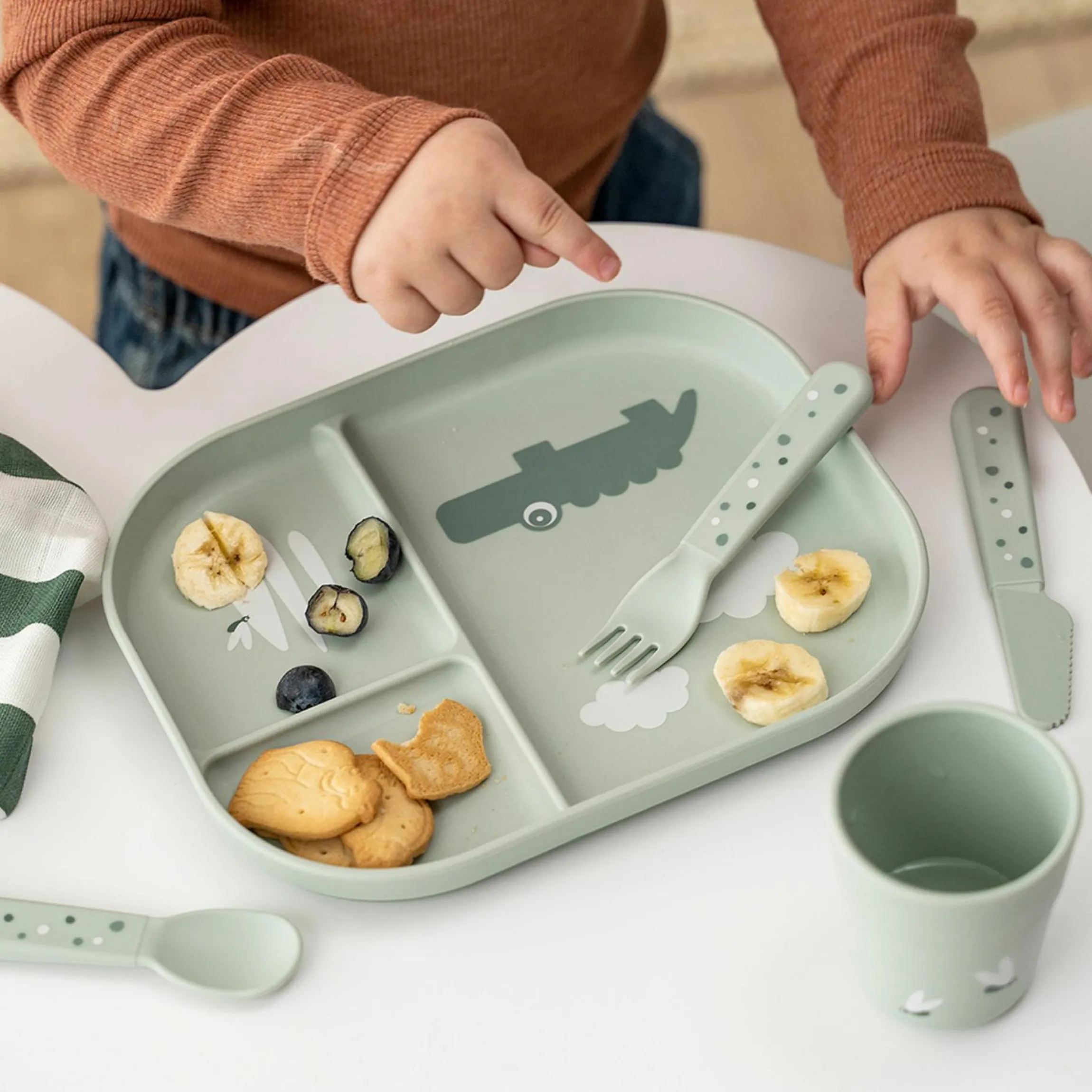 Esslern-Teller mit Unterteilung Foodie - Croco - Grün