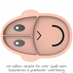 Esslern-Teller mit Unterteilung aus Silikon - Affe - Altrosa