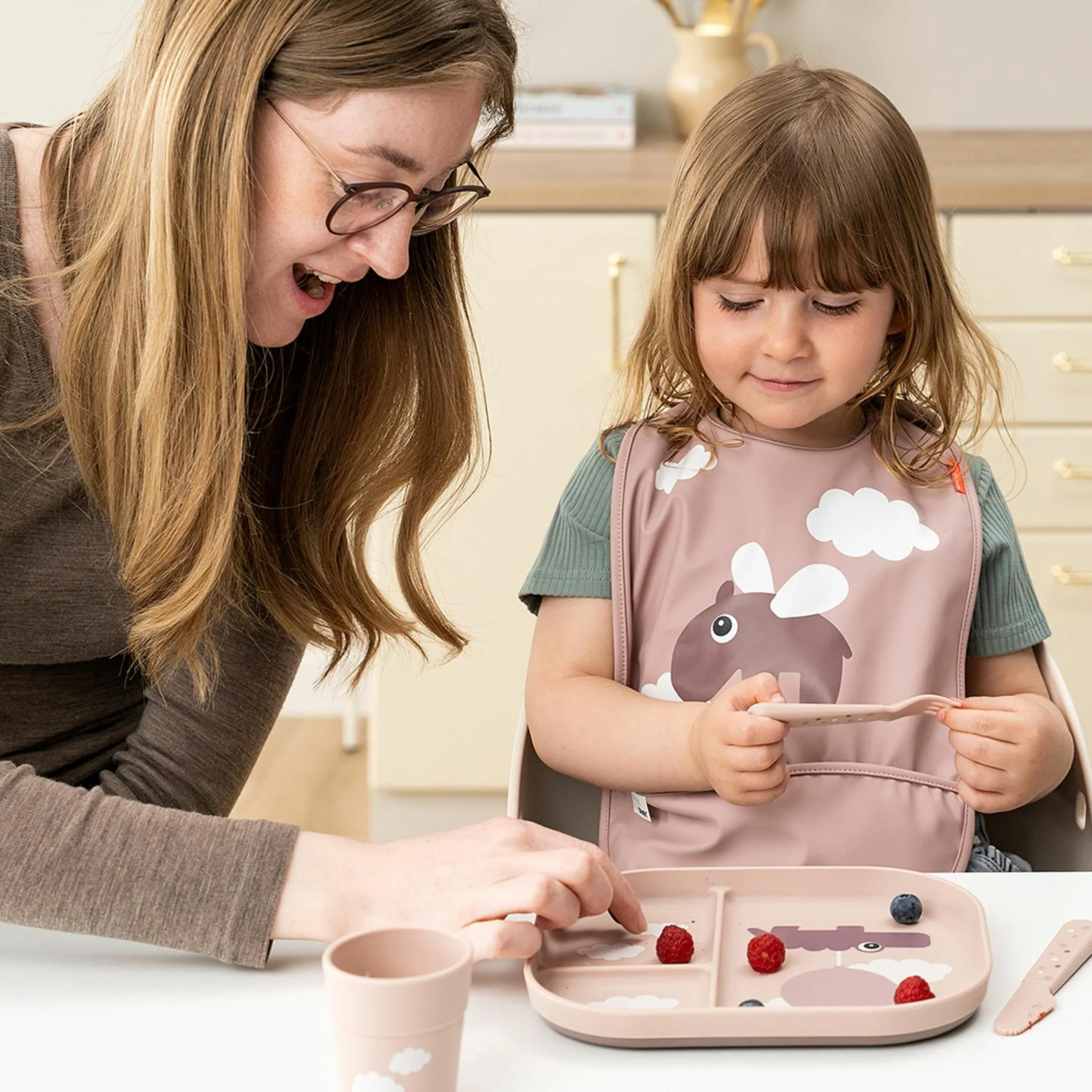Esslern-Teller mit Unterteilung Foodie - Happy Clouds - Powder