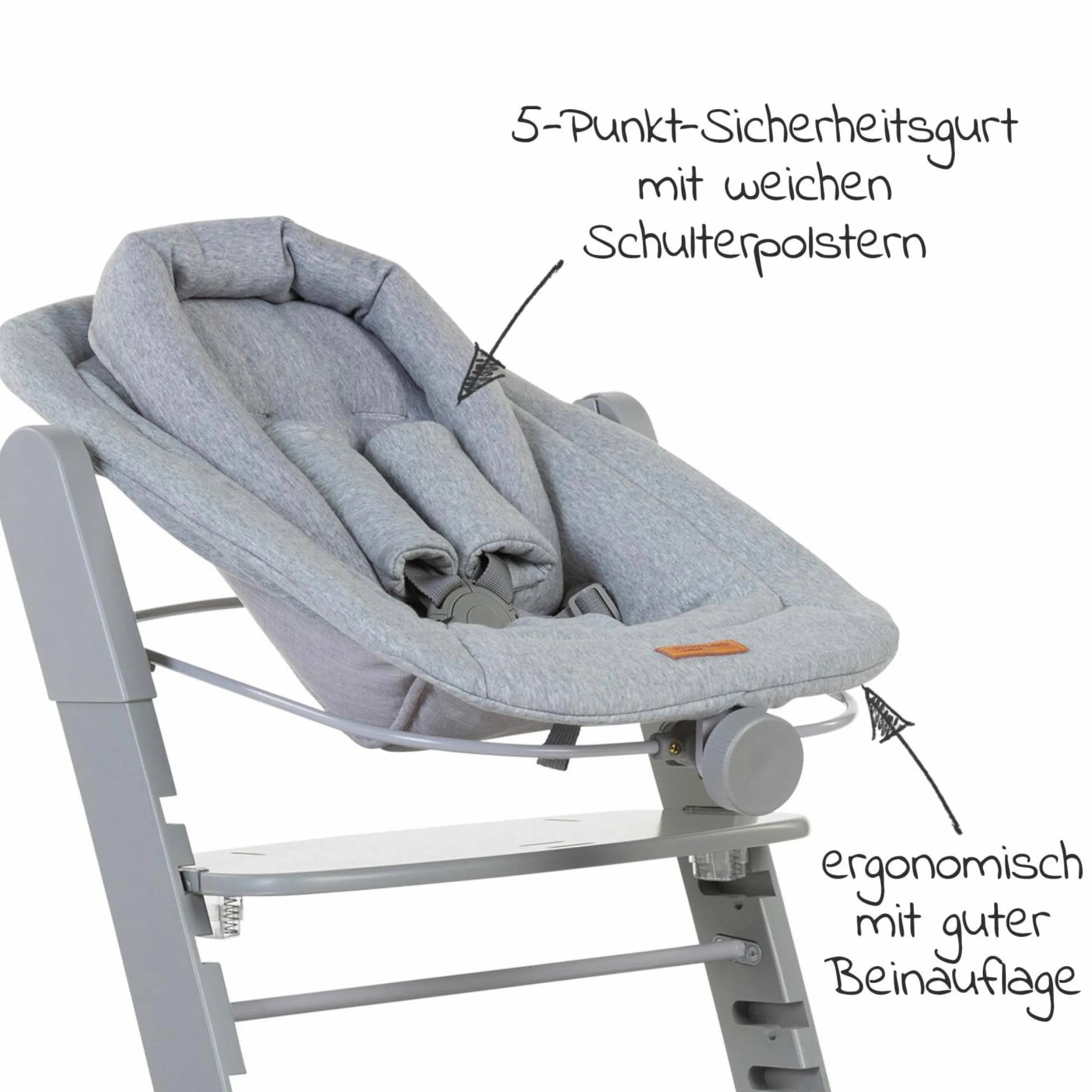 Evosit Newborn-Set - mitwachsender Hochstuhl mit abnehmbarem Essbrett + Neugeborenenaufsatz - White