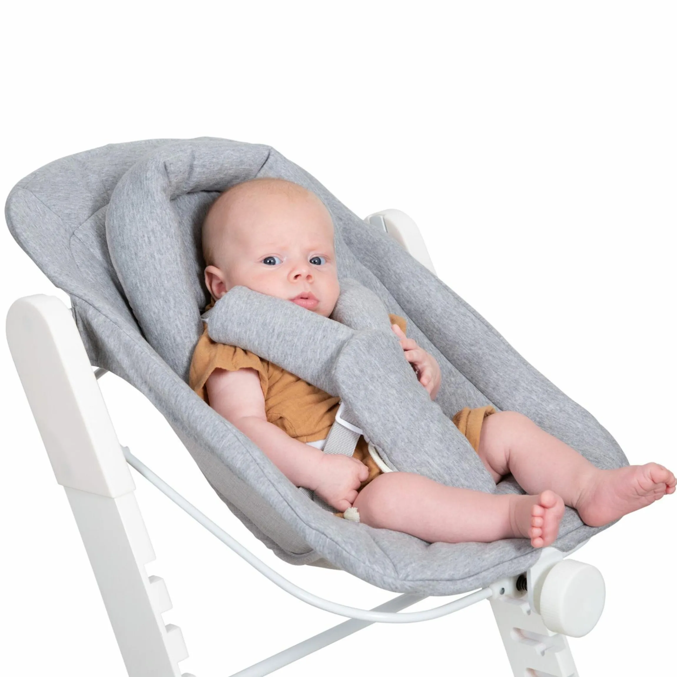 Evosit Newborn-Set - mitwachsender Hochstuhl mit abnehmbarem Essbrett + Neugeborenenaufsatz - White