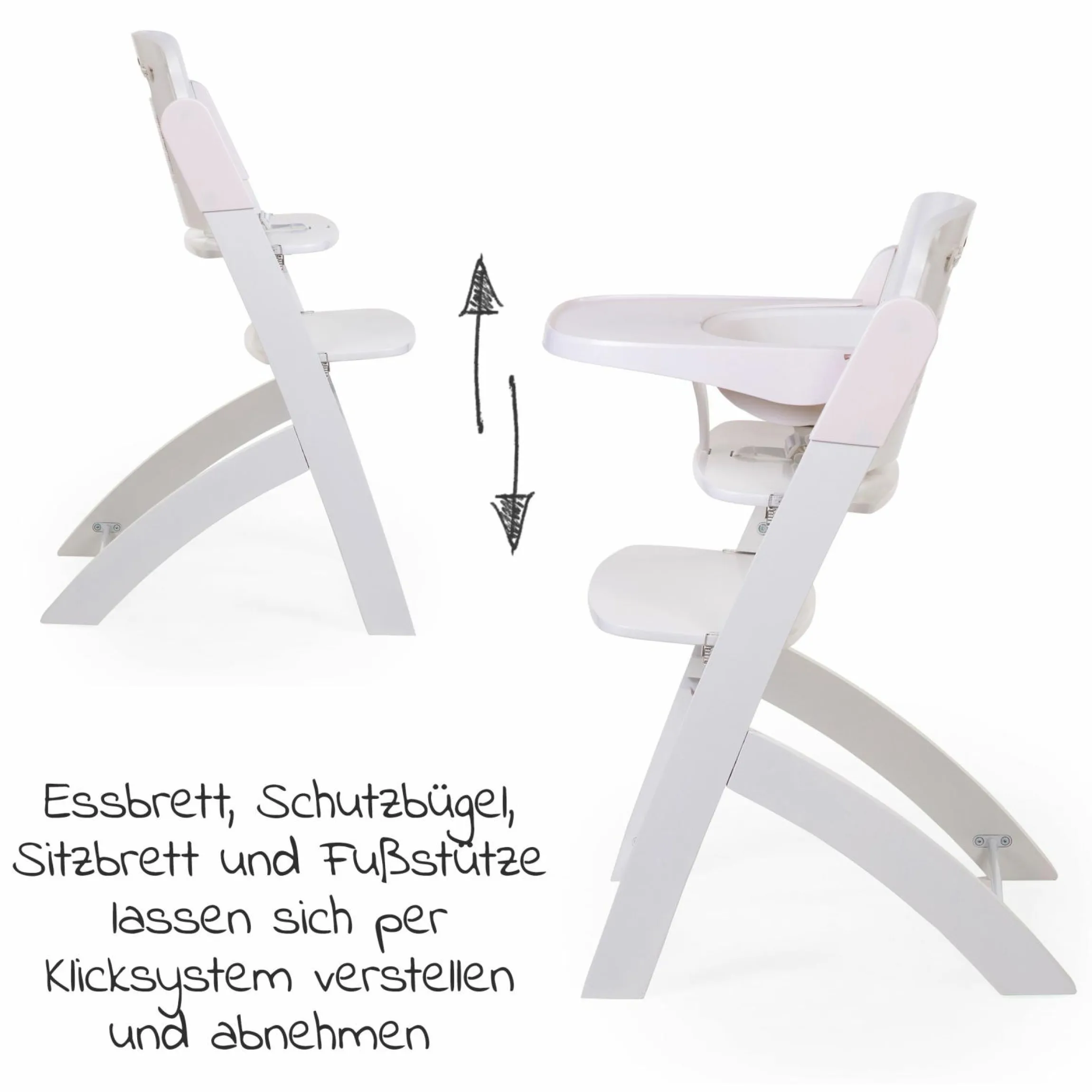 Evosit Newborn-Set - mitwachsender Hochstuhl mit abnehmbarem Essbrett + Neugeborenenaufsatz - White